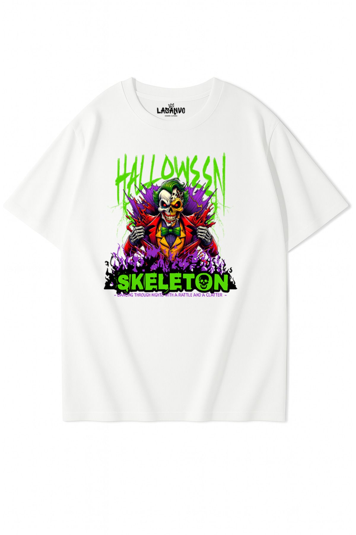 Lasanvo Unisex Oversize Halloween Joker İskelet Temalı T-shirt