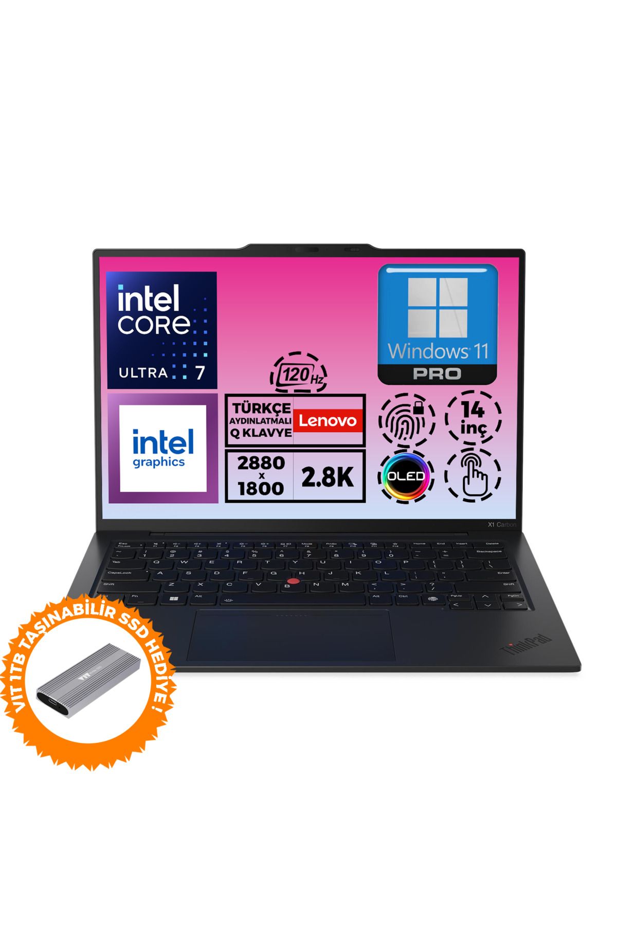 LENOVO ThinkPad X1 Carbon G12 U7 155U 32GB 4TB SSD 14'' 2.8K W11P Dokunmatik+ 1TB SSD 21KC006BTX 006