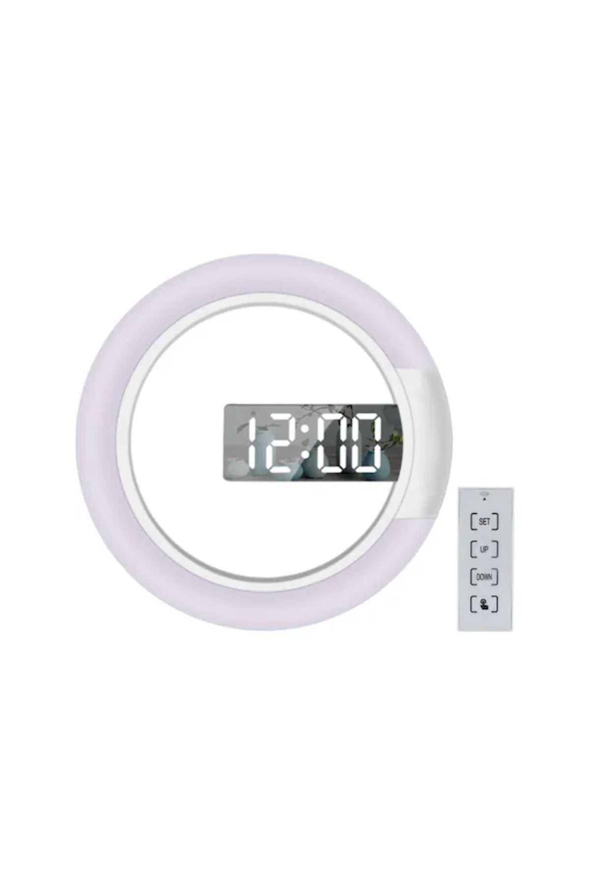 AyShop Uzaktan Kumandalı Led Işıklı İçi Boş Yuvarlak Digital Dekorasyon Duvar Saati