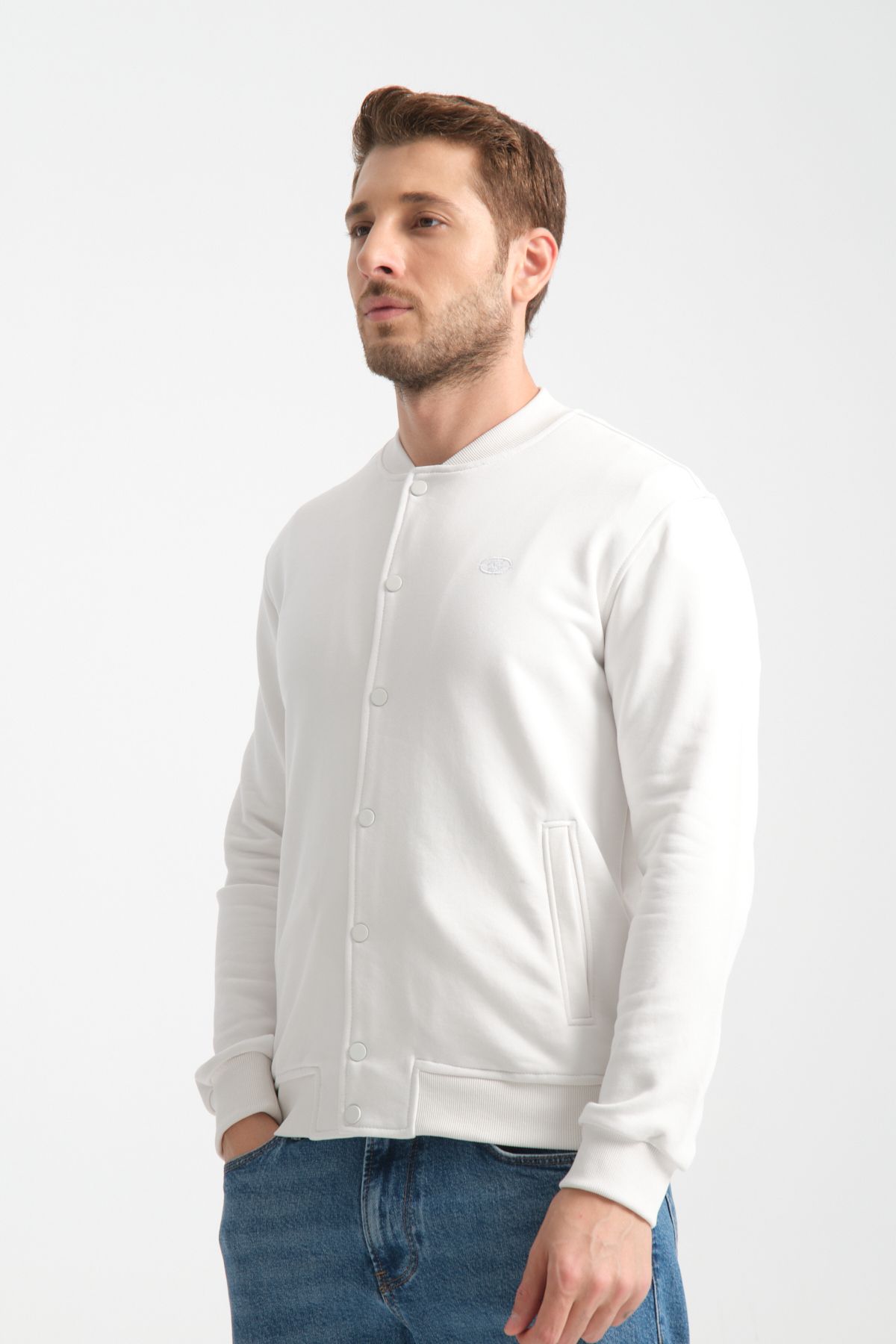 Shooter Sportswear Erkek Sweatshirt Düğmeli Ekru Standart Kalıp