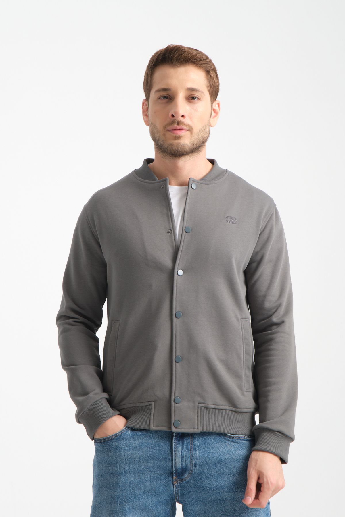 Shooter Sportswear Erkek Sweatshirt Düğmeli Haki Standart Kalıp