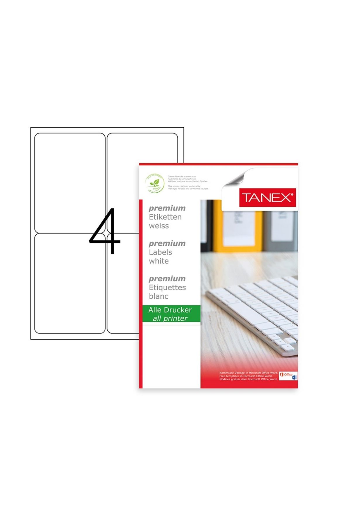 JokeyKırtasiye A4 Hazır yapışkanlı TW-2004 LASER ETİKET - 99.1mm x 139mm - (100.YAPRAK / 400 ETİKET)
