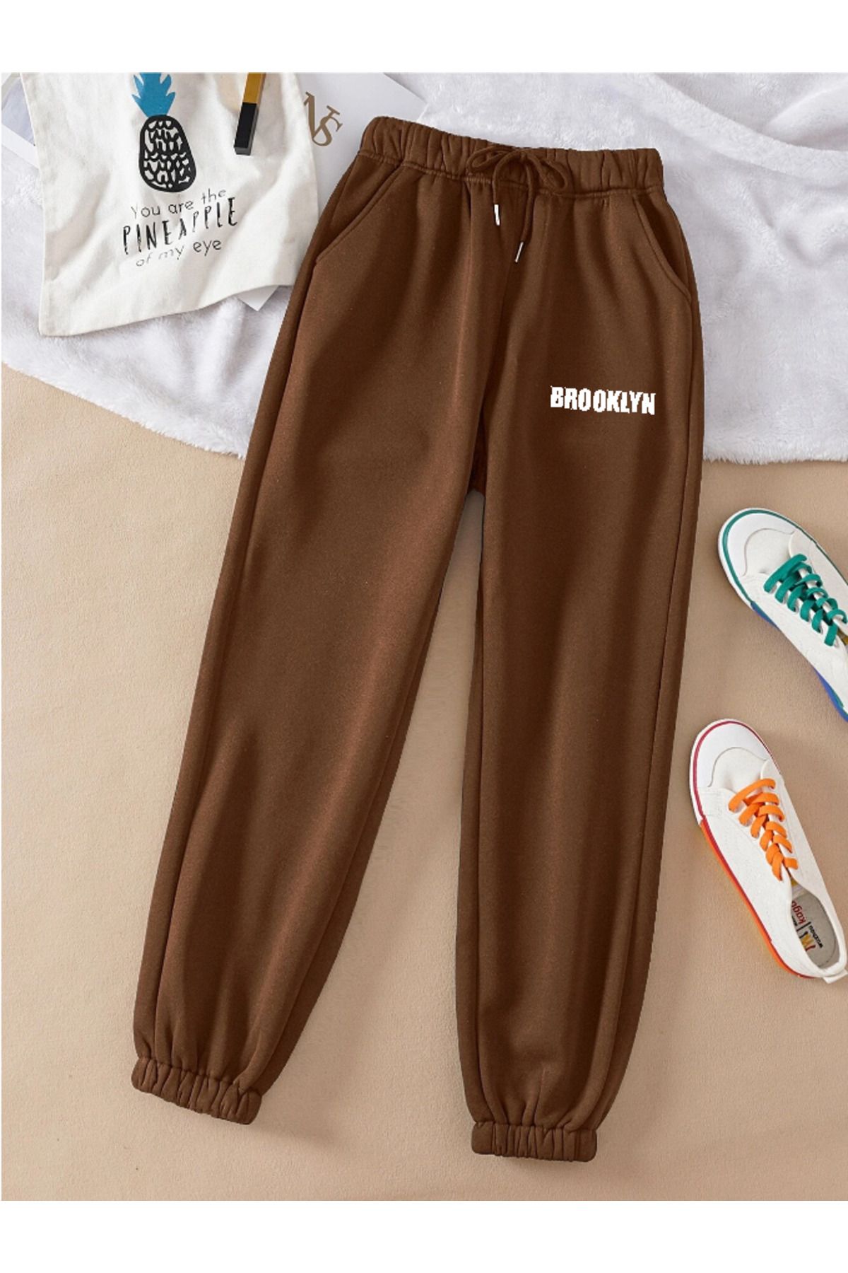 COHERENT Unisex Kadın/Erkek Brooklyn Renkli Özel Baskılı Penye Kumaş Eşofman Altı Paça Lastik Jogger