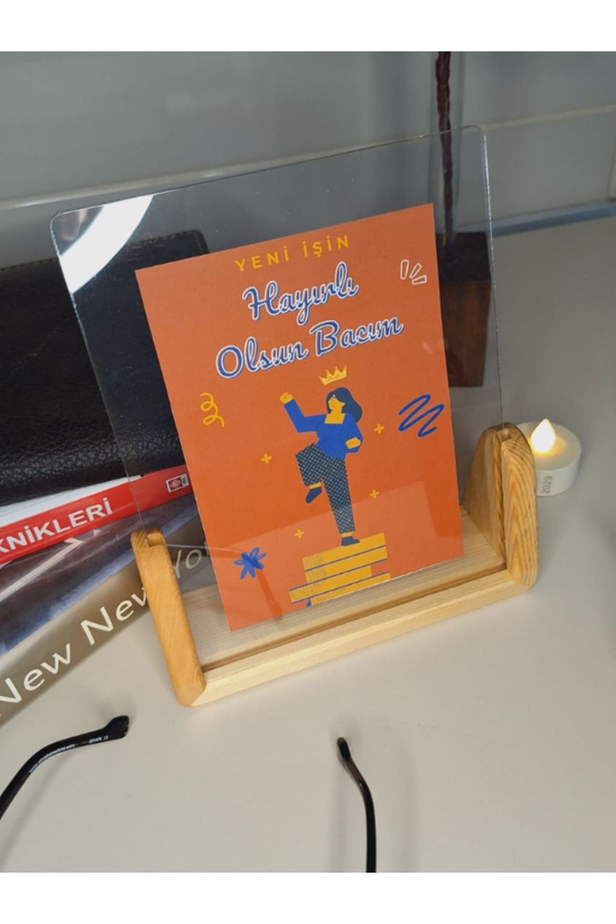 NO ON ATÖLYE-Solid Handmade Plexiglass Frame (Pine Tree) - New Work Be Good Luck My Hand Greeting Card 5