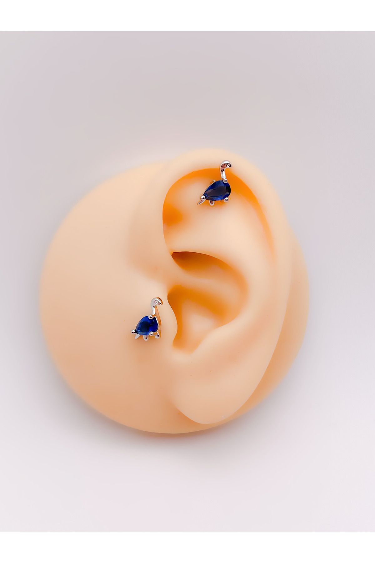 Trinos 1066 - Cerrrahi Çelik Piercing ( Pirsing ) Damla Taşlı Dinozor Tragus Helix Piercing (1adet)
