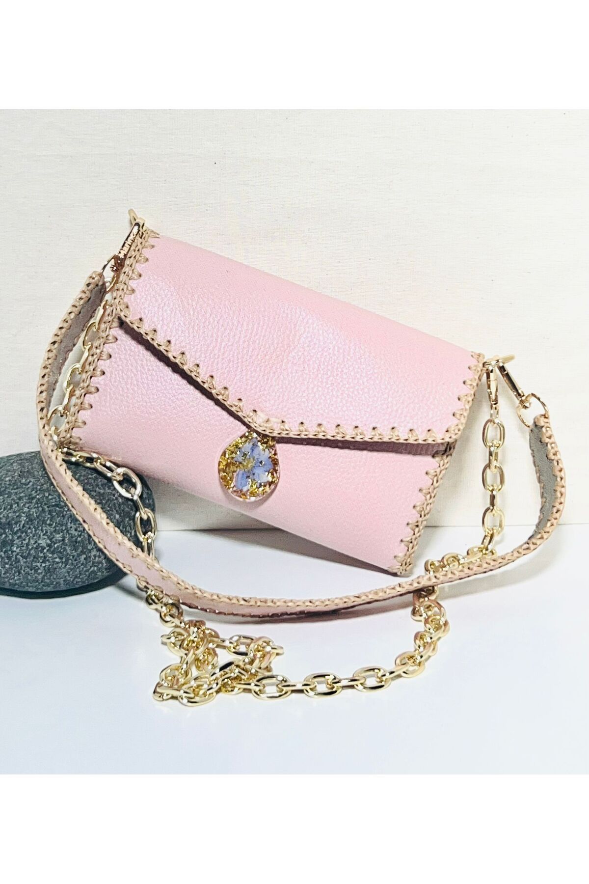 Marinca Damla Pink Hakiki Gerçek Deri Omuz Çapraz askılı Çanta Pembe