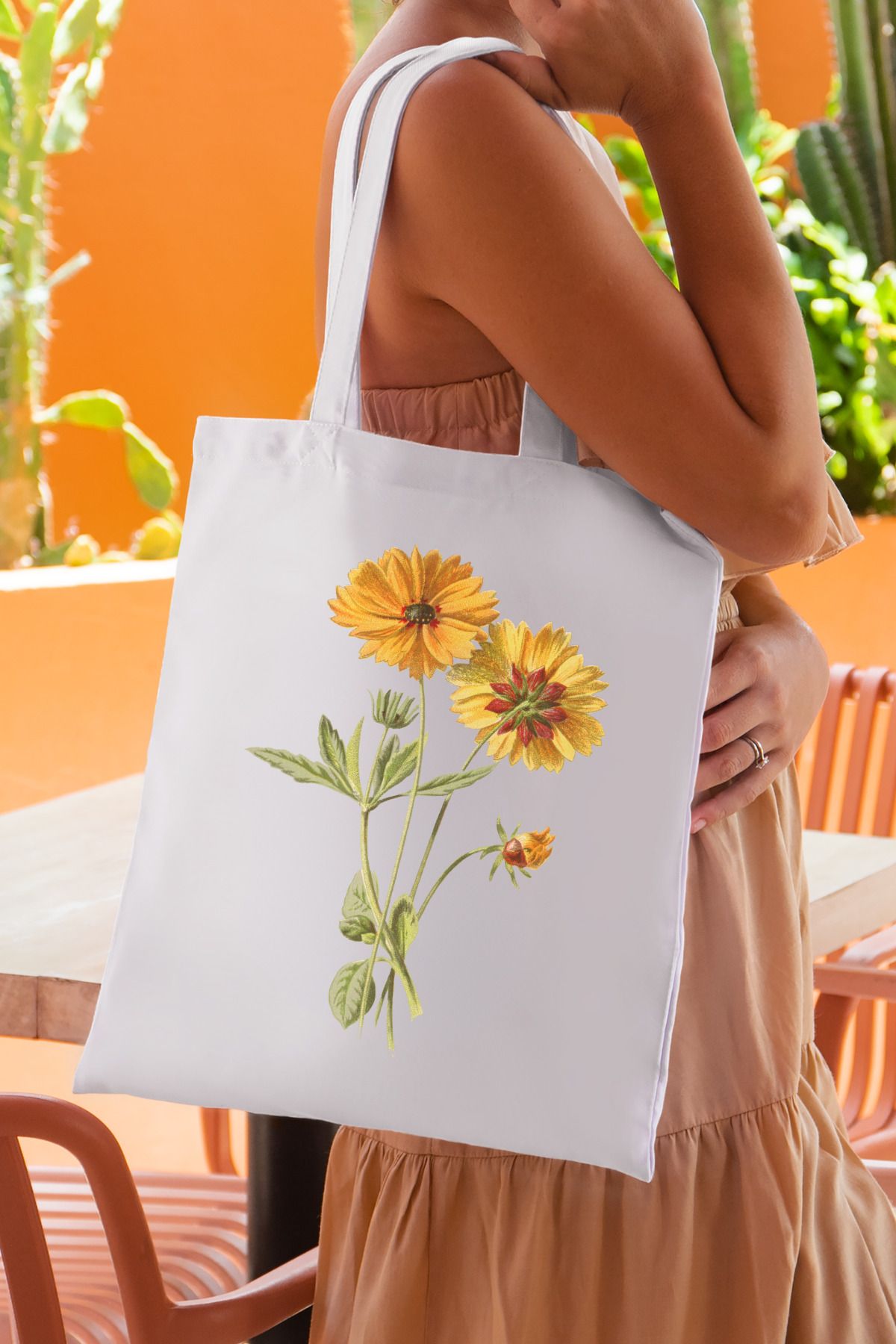 SevindirenŞeyler Sunflower Baskılı Bez Çanta Plaj Çantası Tote Bag - Sevindiren Şeyler