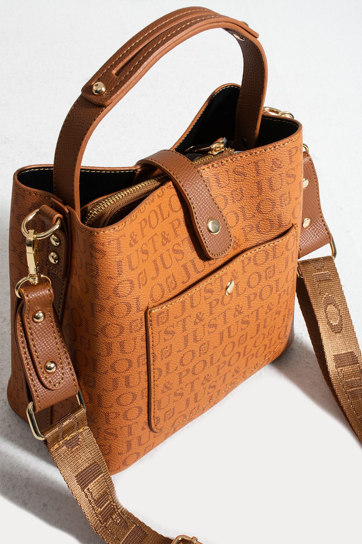 Just Polo Viyana 2055 Emprime Suni Deri Marka Baskılı Kadın Postacı Ve Omuz Çantası (Ebat:En 23 Boy 20 Cm)
