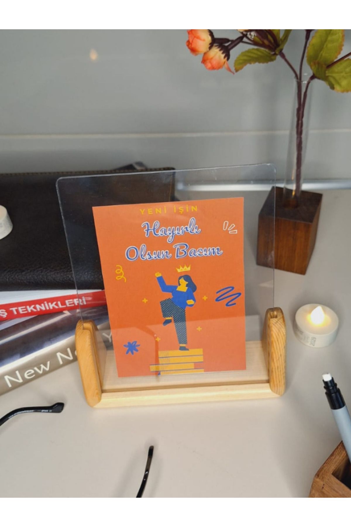 NO ON ATÖLYE-Solid Handmade Plexiglass Frame (Pine Tree) - New Work Be Good Luck My Hand Greeting Card 4