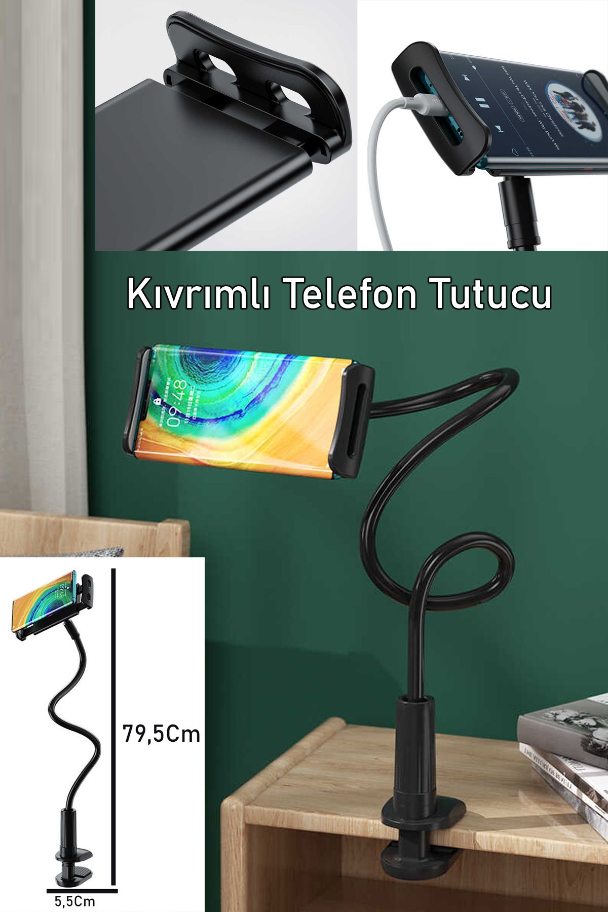 nextbuy 80Cm Akrobat 360° Ayarlanıp Oynatılabilir Sıkıştırmalı Esnek Tablet Ve Telefon Tutucu Stand SiyahLZ1