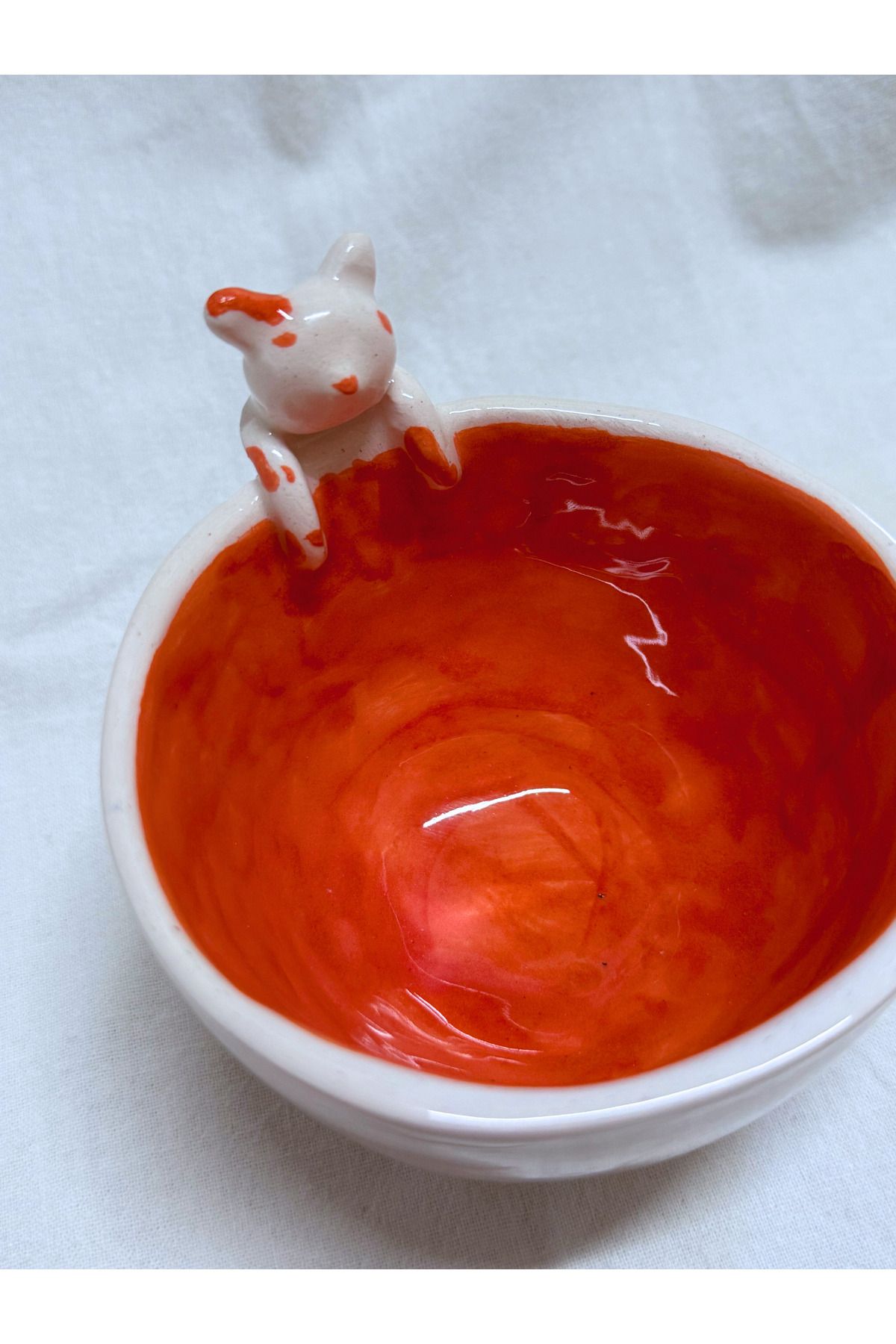 archeceramic Arche Ceramic El Yapmı Seramik Kupa - Tırmanan Kedi - Turuncu - 200 ml - Tekli