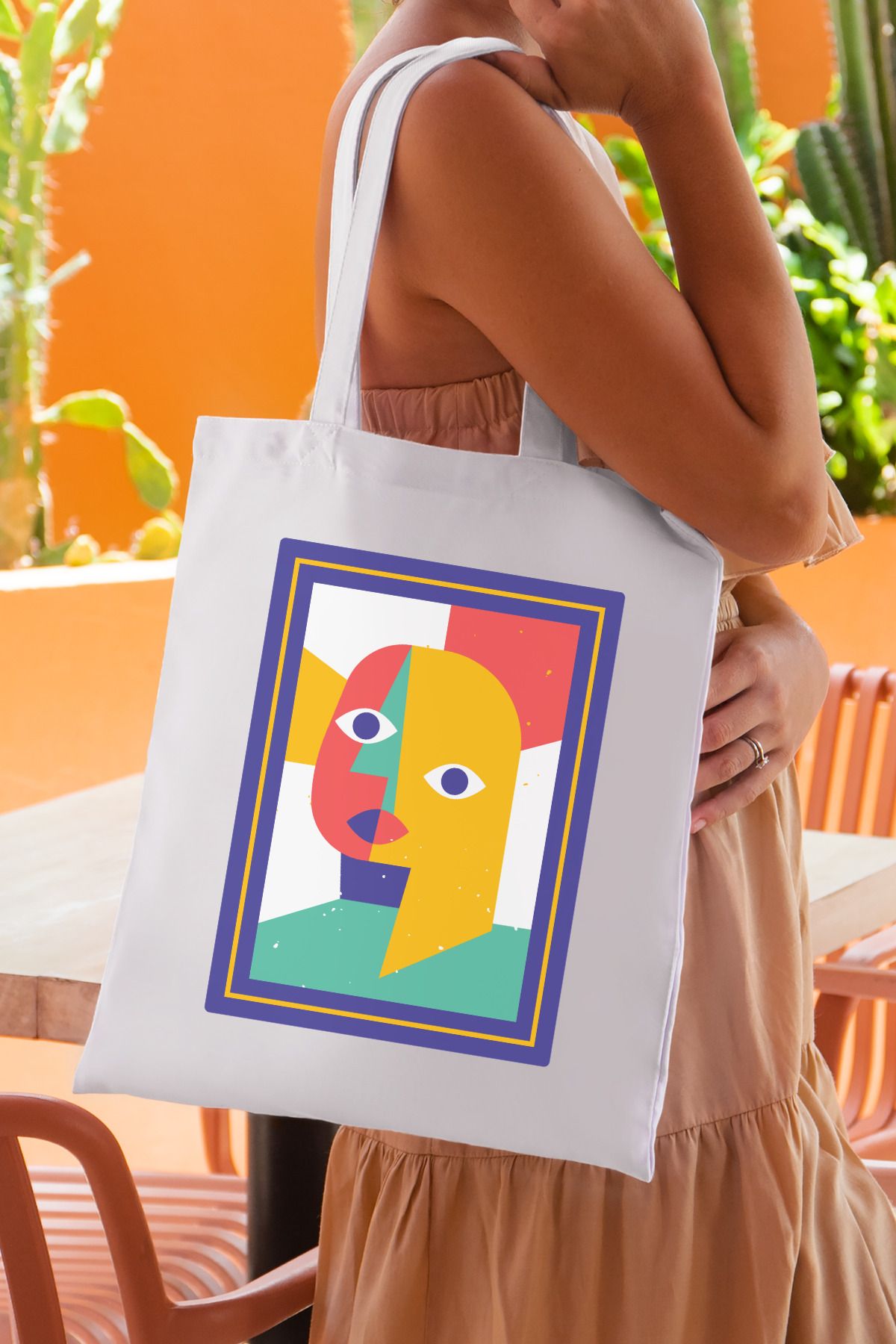 SevindirenŞeyler Portrait Baskılı Bez Çanta Plaj Çantası Tote Bag - Sevindiren Şeyler