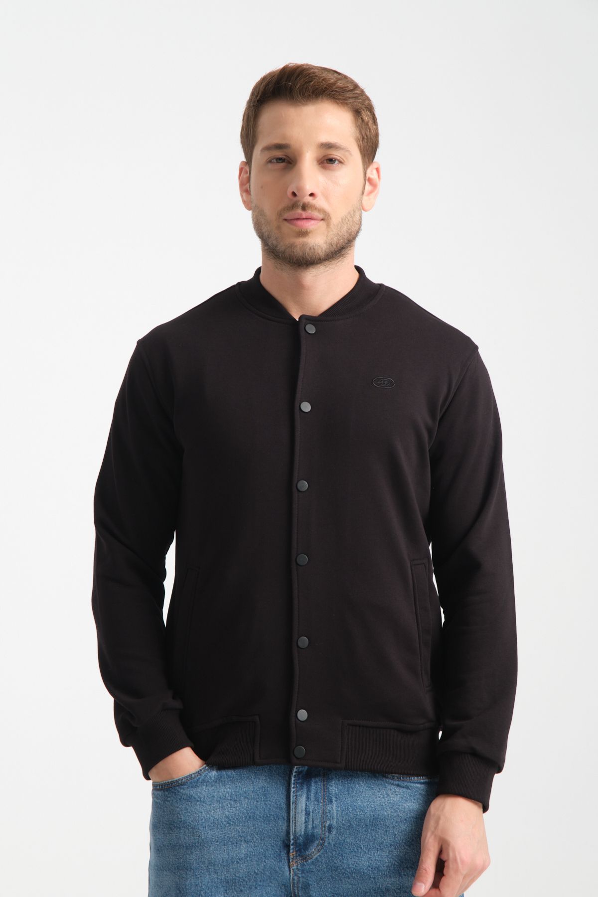 Shooter Sportswear Erkek Sweatshirt Düğmeli Siyah Standart Kalıp