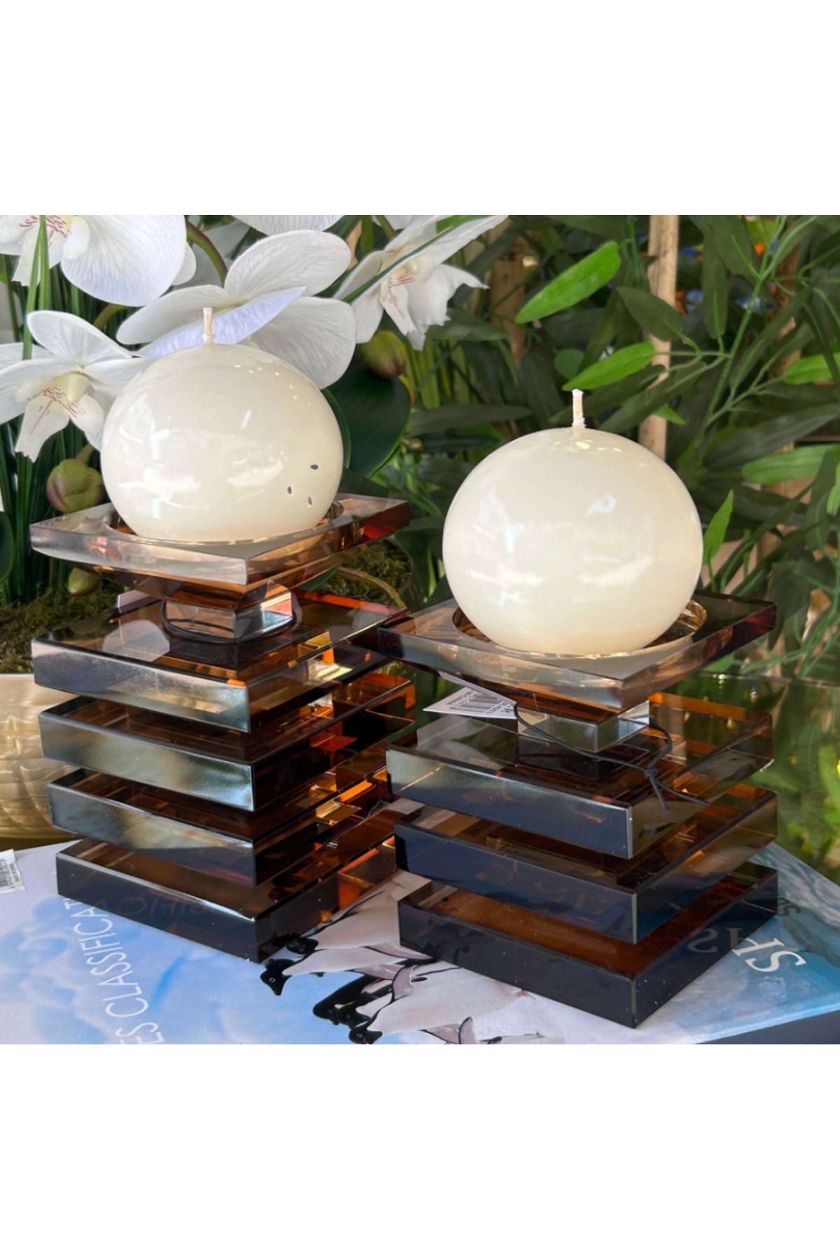 tuan design KÜP 2Lİ GENİŞ MUMLUK KRİSTAL KAHVE 15*12 CM