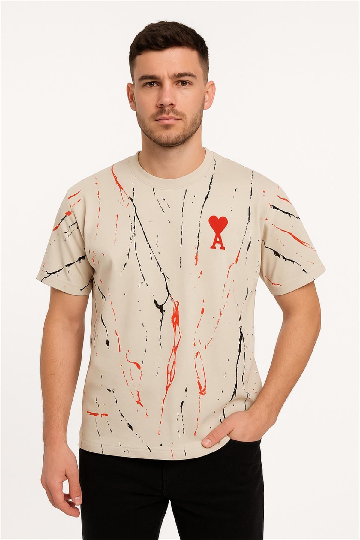 Trend07 AMII T-SHİRT BASKILI BEJ