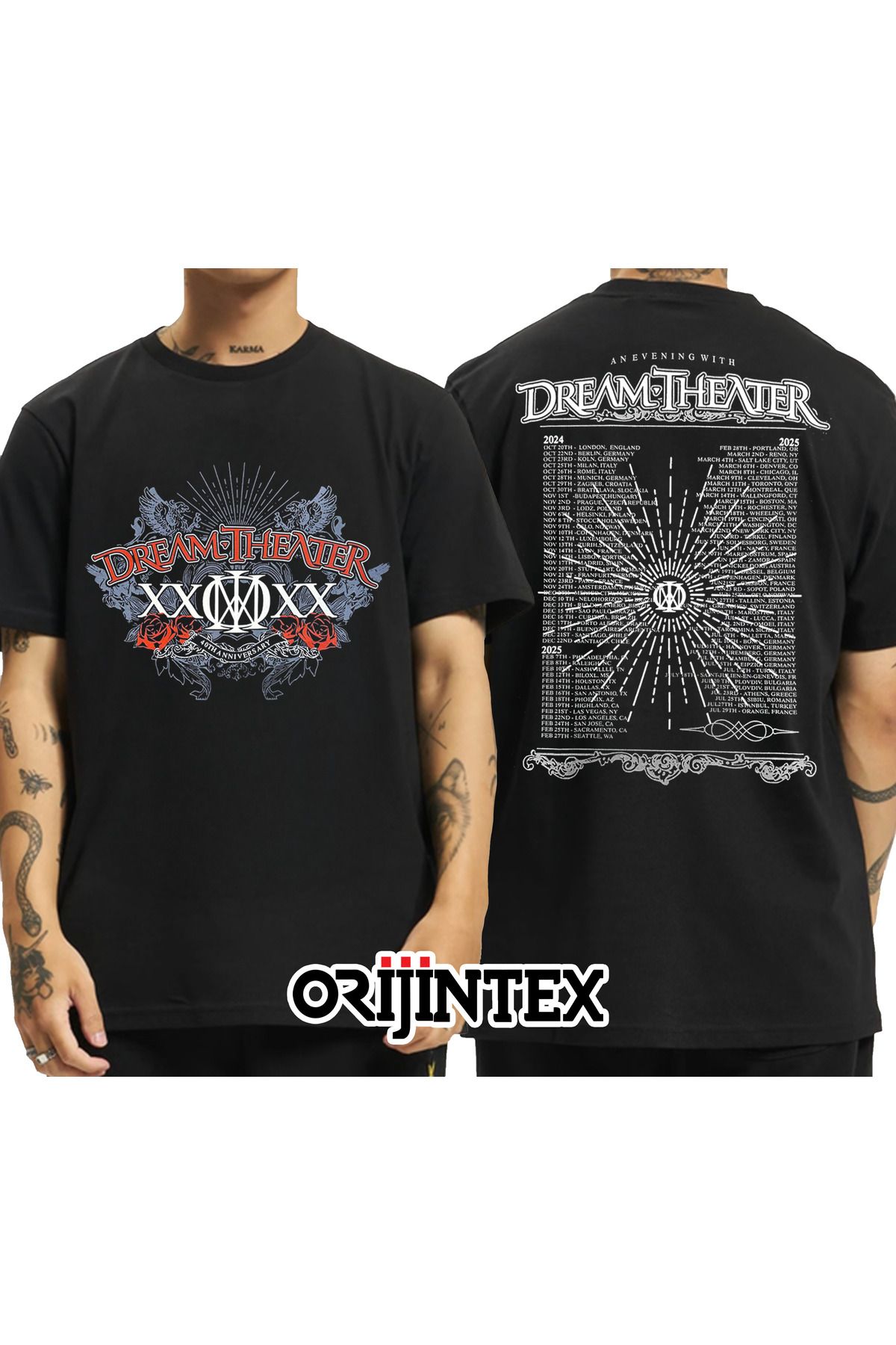 orijintex Dream Theater 40th Anniversary Concert Tour 2025 Unisex Siyah Tshirt