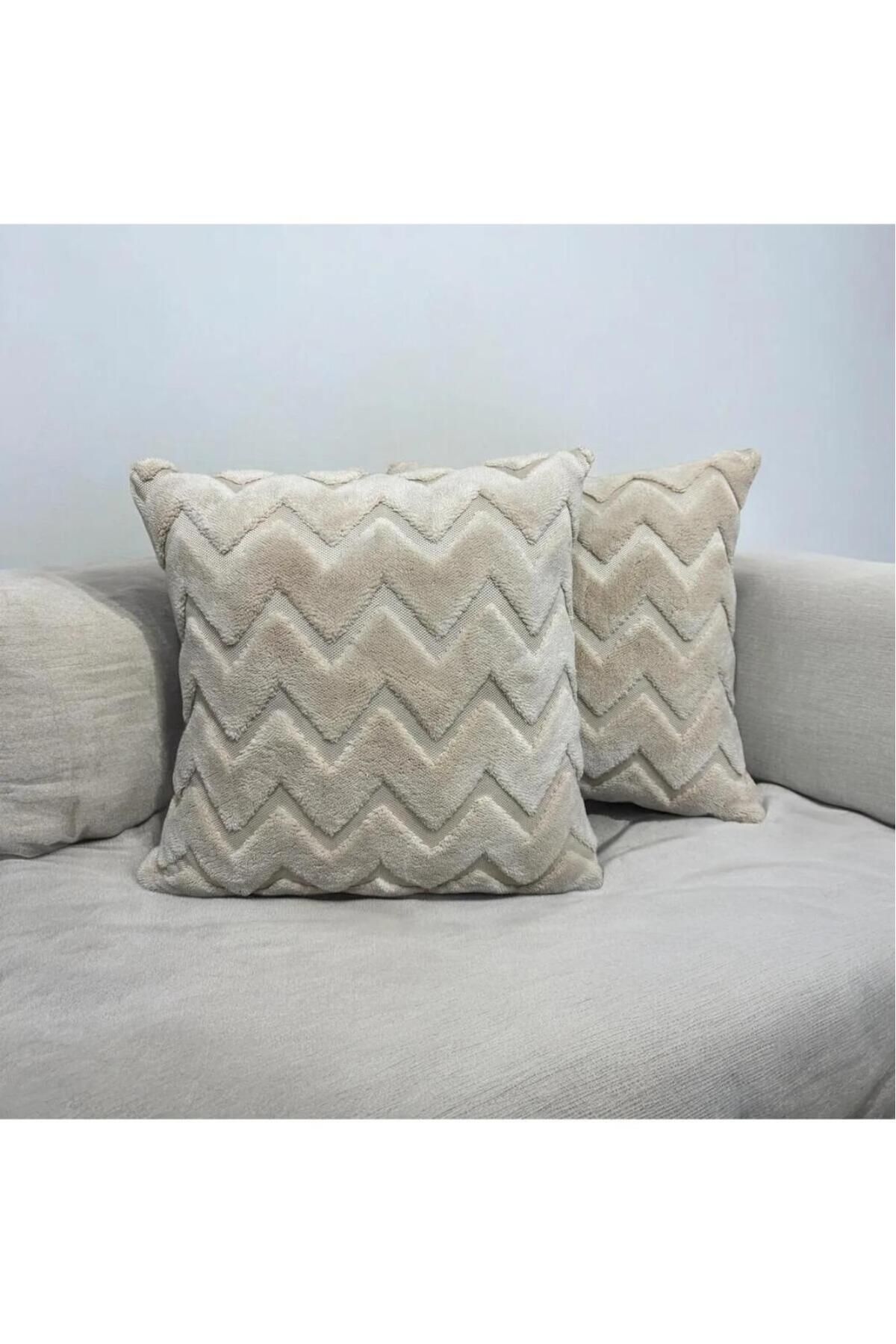 DECORA CASA HOME COLLECTİON 3D Biocotton Peluş Kırlent Kılıfı 2'li Set (45x45)