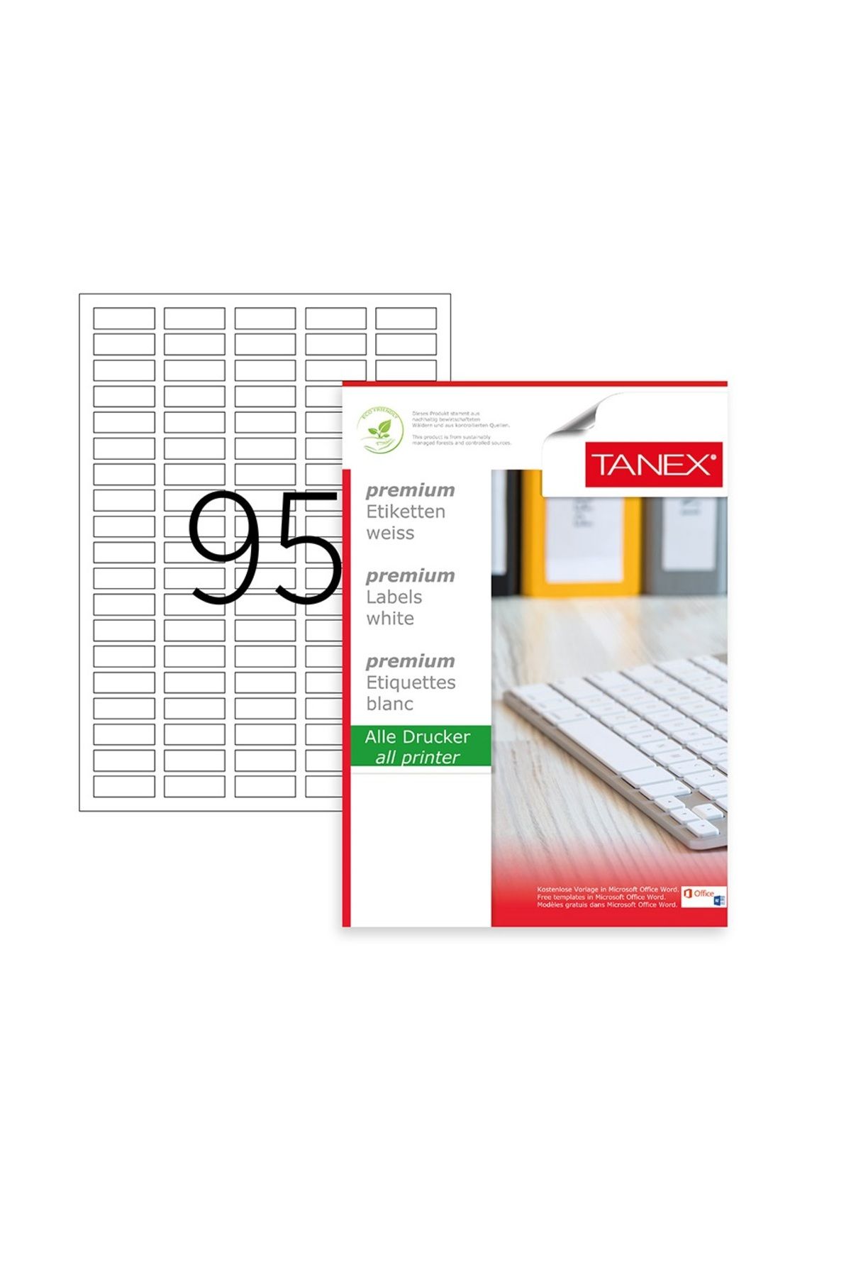 JokeyKırtasiye A4 Hazır yapışkanlı TW-2095 LASER ETİKET - 30mm x 12mm - (100.yaprak / 9500 Etiket )