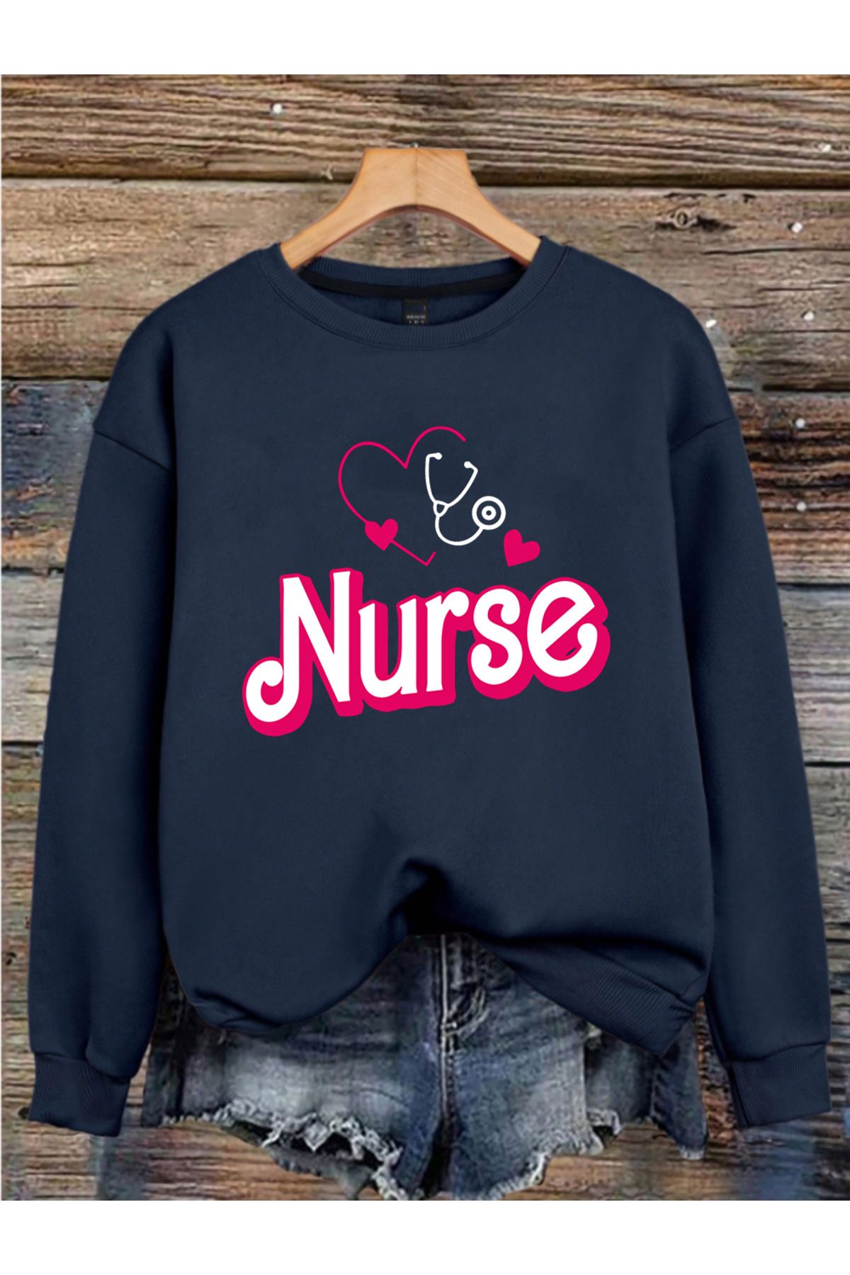 MAGORS HEMŞİRE TASARIMLARI BASKILI 3 İPLİK BİSİKLET YAKA UZUN KOLLU KADIN SWEATSHIRT