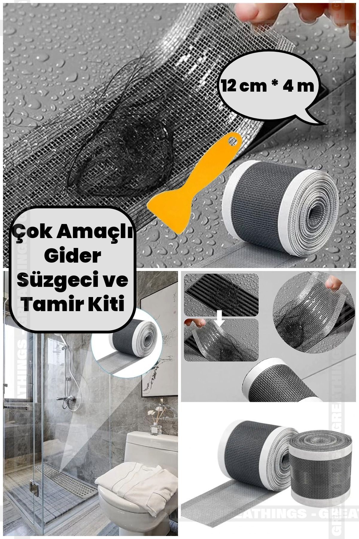 teknotrust Çok Amaçlı Gider Süzgeci, Saç Kılı Tutucu Ve Sineklik Tamir Kiti 12 Cm * 4 Metre