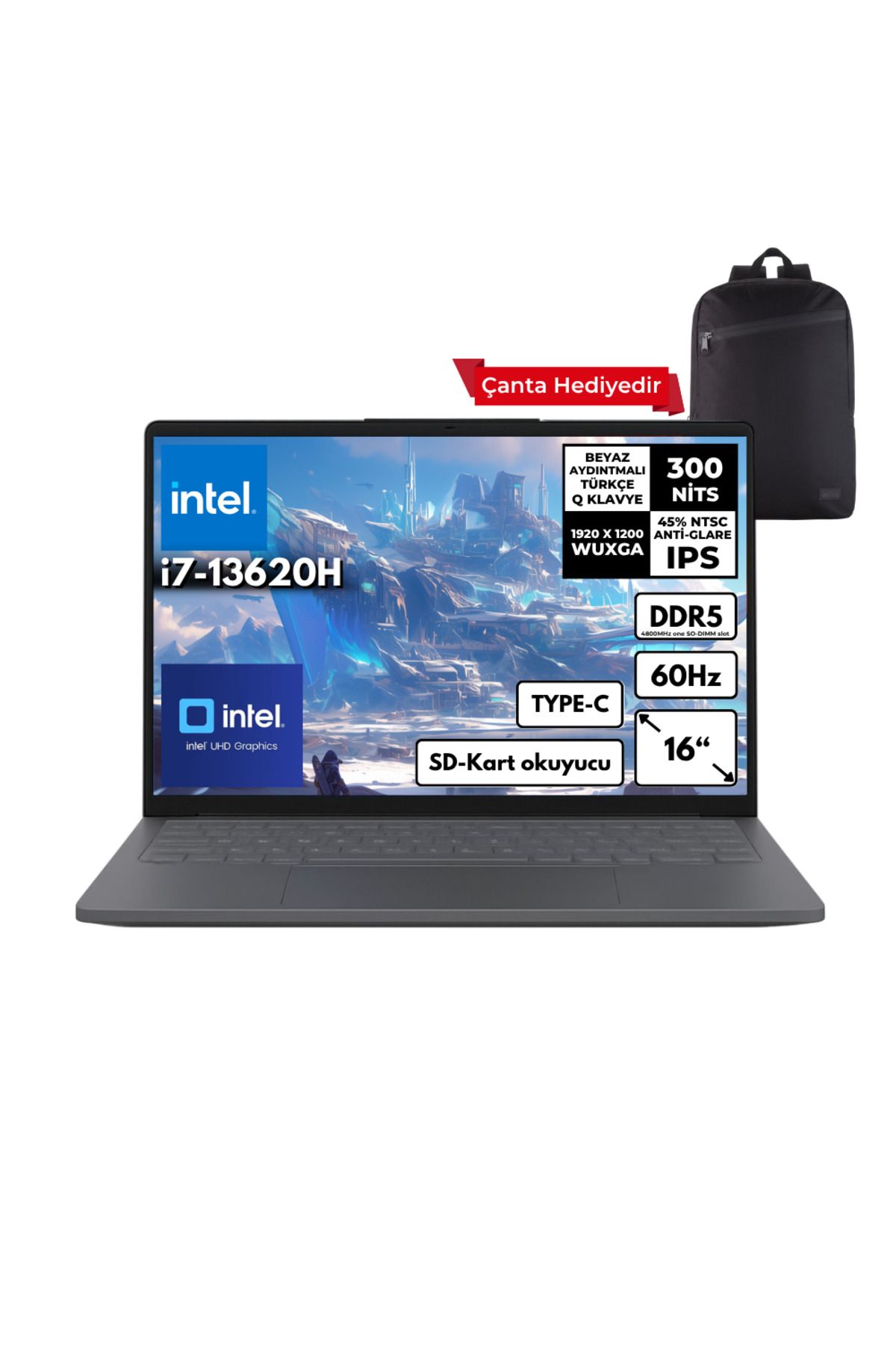LENOVO Ideapad Slim 3 i7-13620H 8GB 512 GBSSD 16" WUXGA Win11 Pro + Sırt Çantası 83K2001WTRHMF29