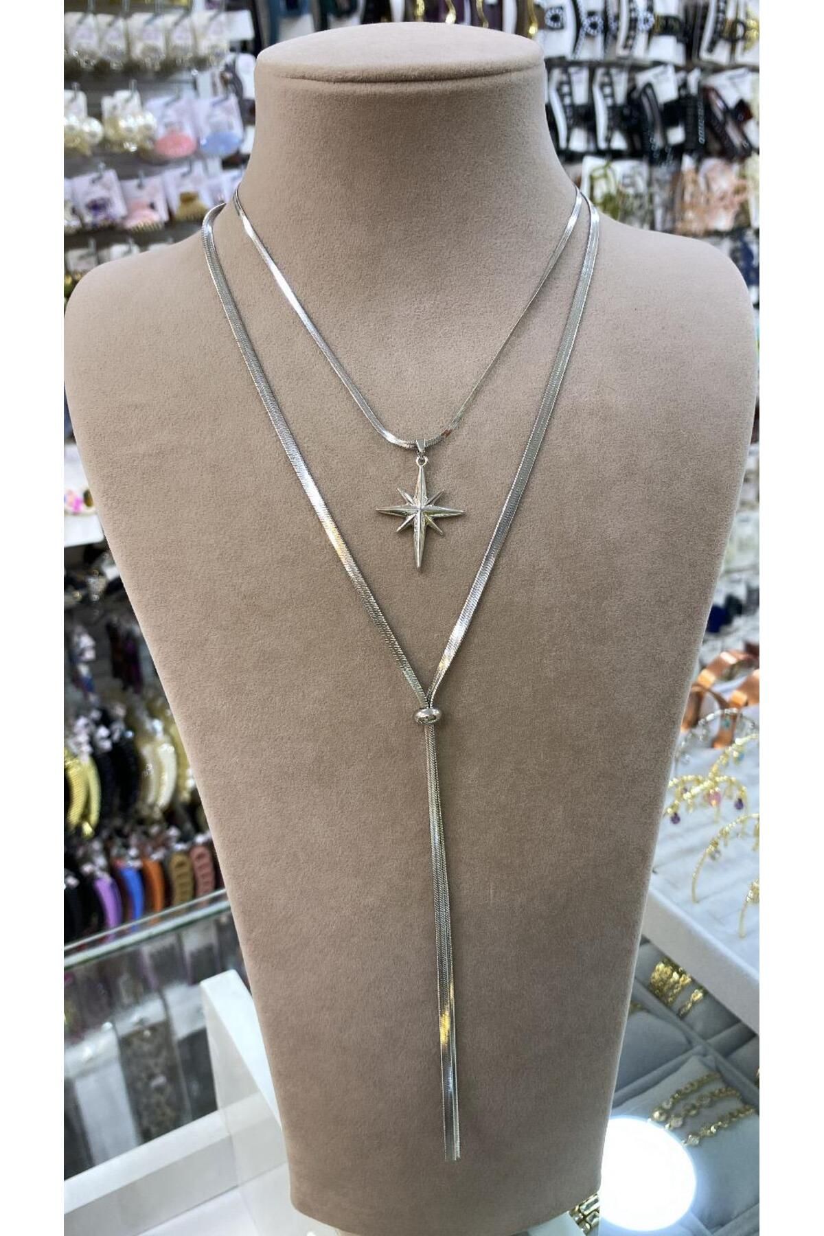 Azra Accessories Kadın Çelik Çoklu Kolye