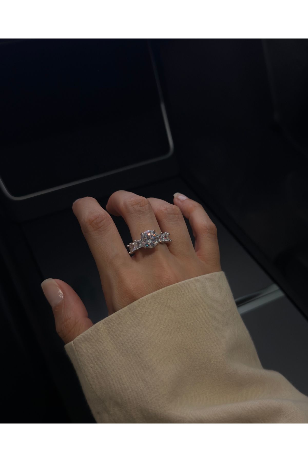 kems jewels Tek Taş Model Gümüş Kaplama Çelik Yüzük
