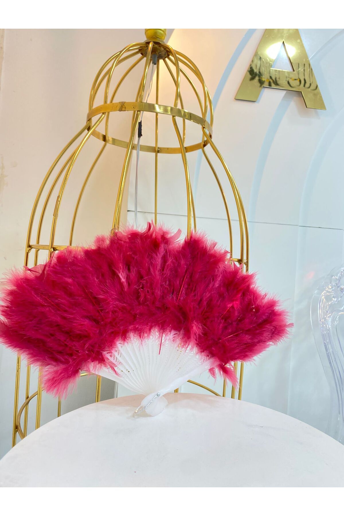 SİON Butik & Event Pembe Tüylü Yelpaze, Bride, Gelin, Hediyelik Yelpaze, 1 ADET