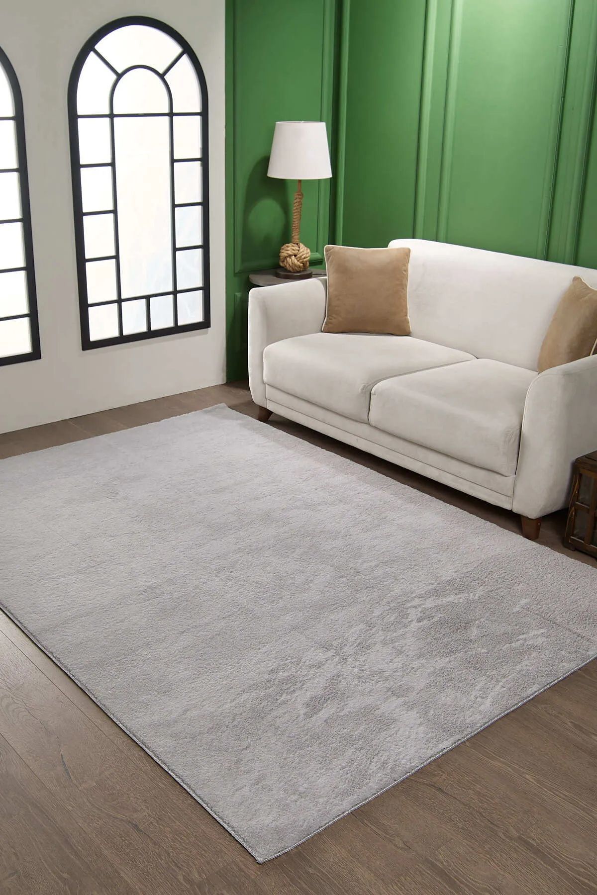 LOFT HOME CONSEPT Gri Post Peluş Yıkanabilir Kaymaz Dot Taban Antibakteriyel Salon Koridor Çocuk Halısı Yumuşak