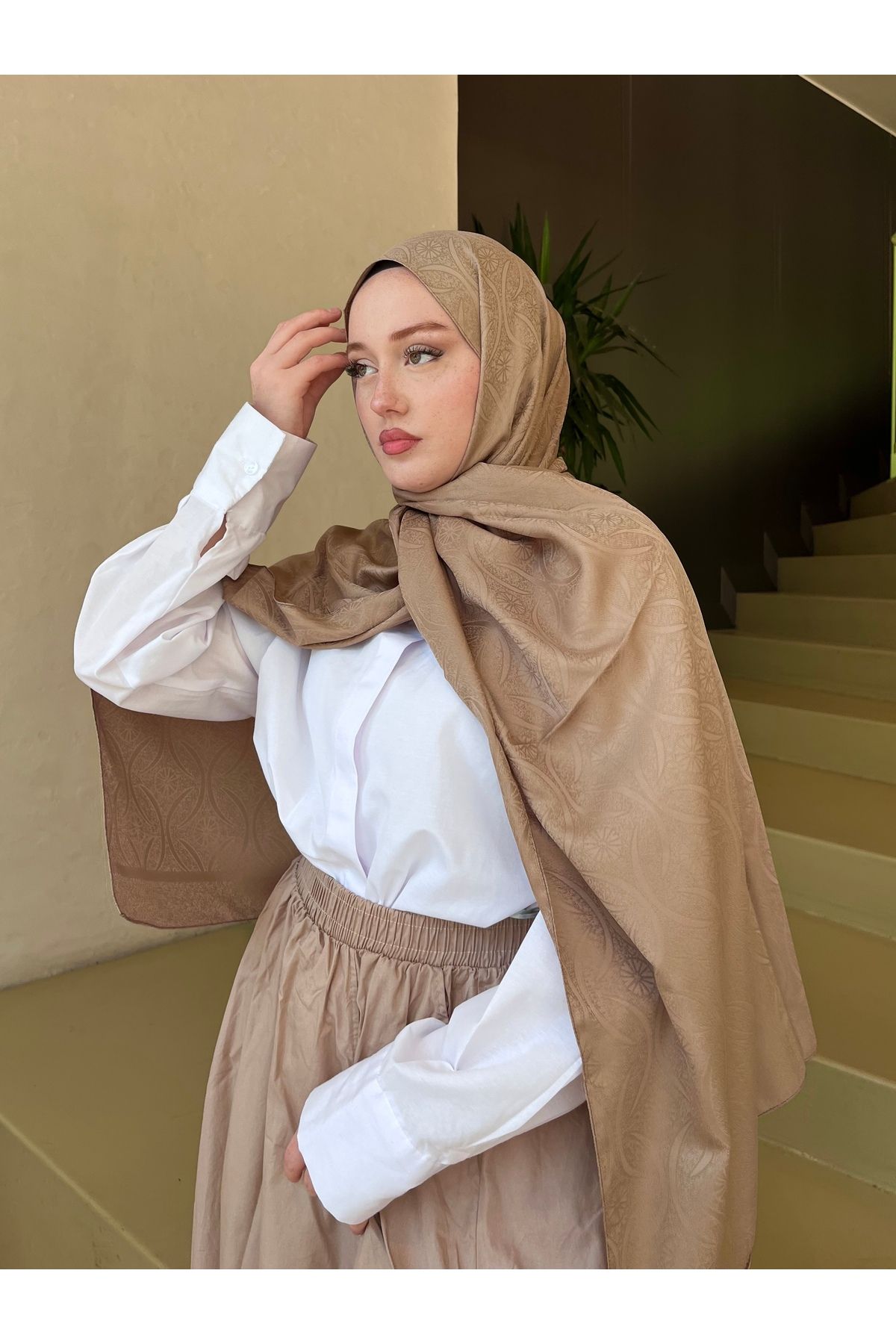 hijabchi Etnik Jakar Şal Sarmaşık Yıldızı Desen -