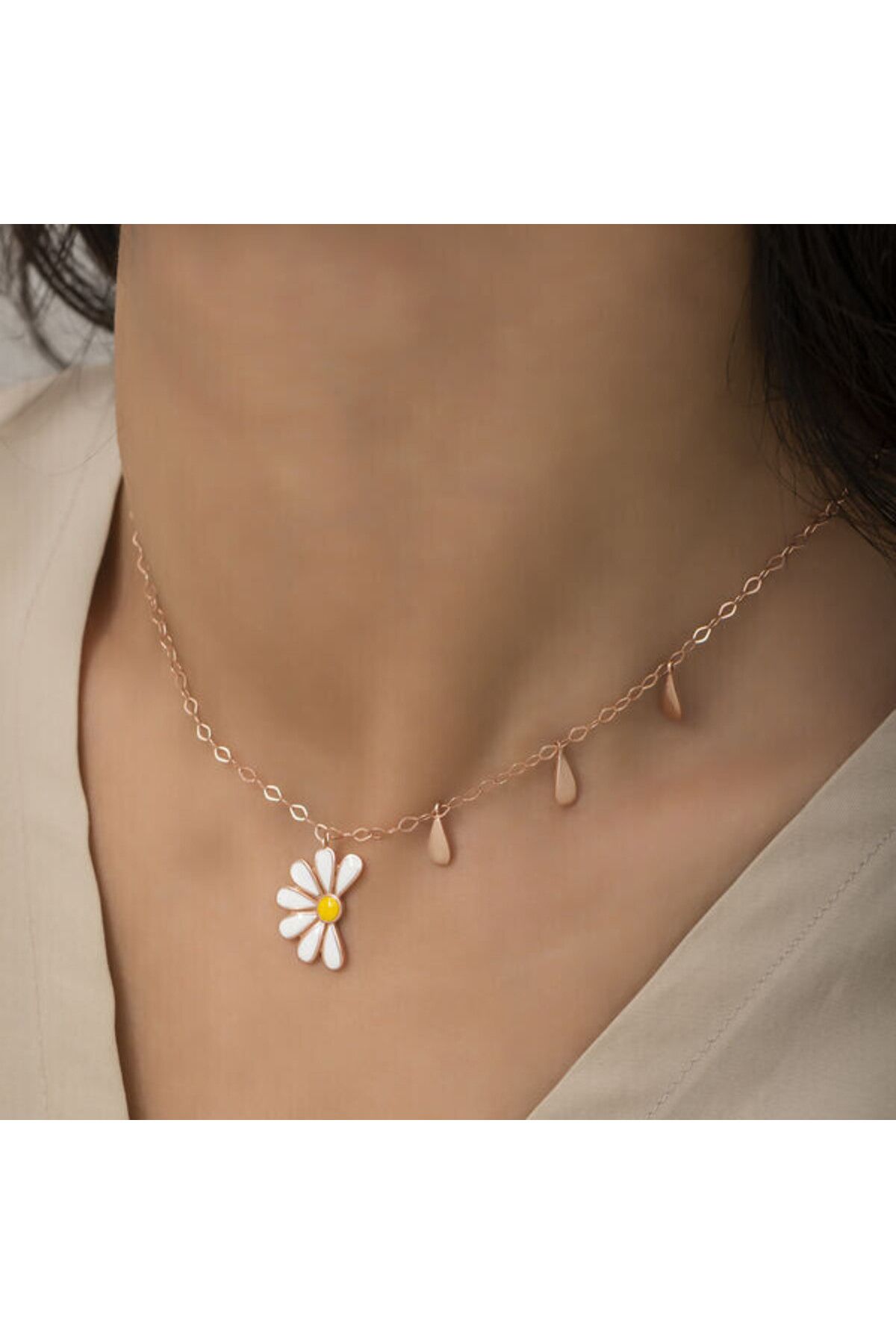 shop Rodyum Rose Papatya Seviyor Sevmiyor 925 Gümüş Ayar Kadın Kolye