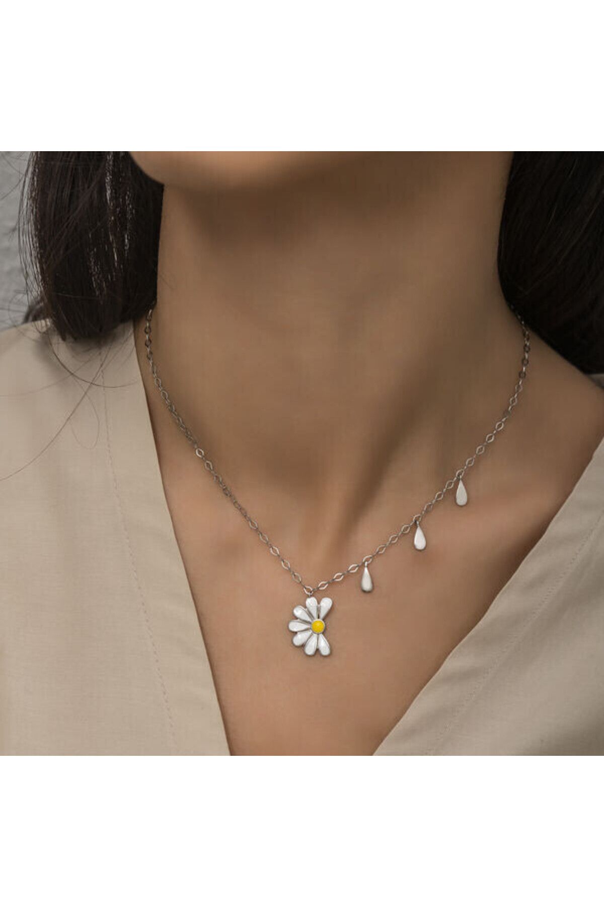 shop Rodyum Papatya Seviyor Sevmiyor 925 Gümüş Ayar Kadın Kolye