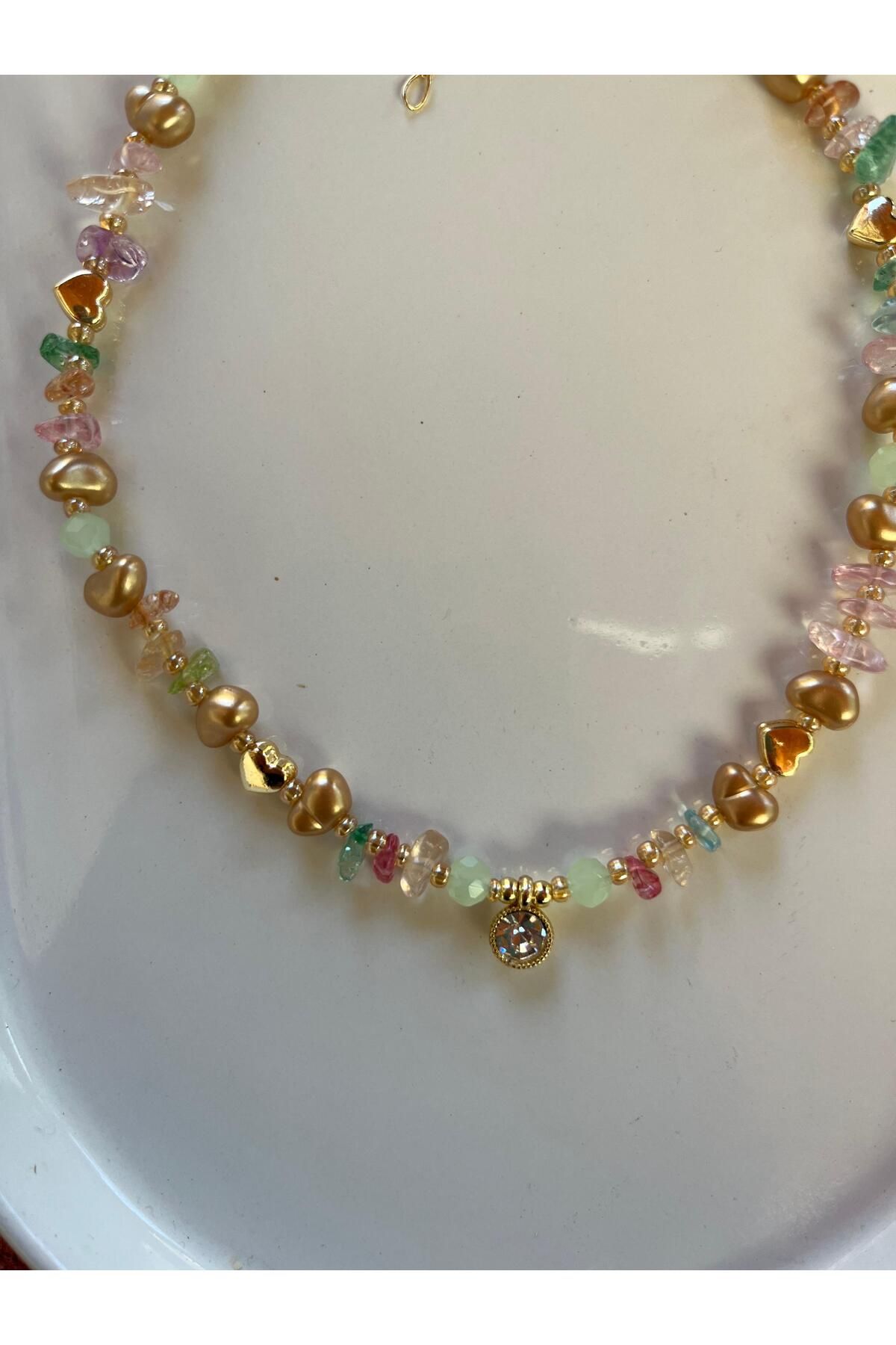 Fata Morgana Accessory Pırlanta Uçlu Çok Renkli Artemis Doğal Taşlı Kolye