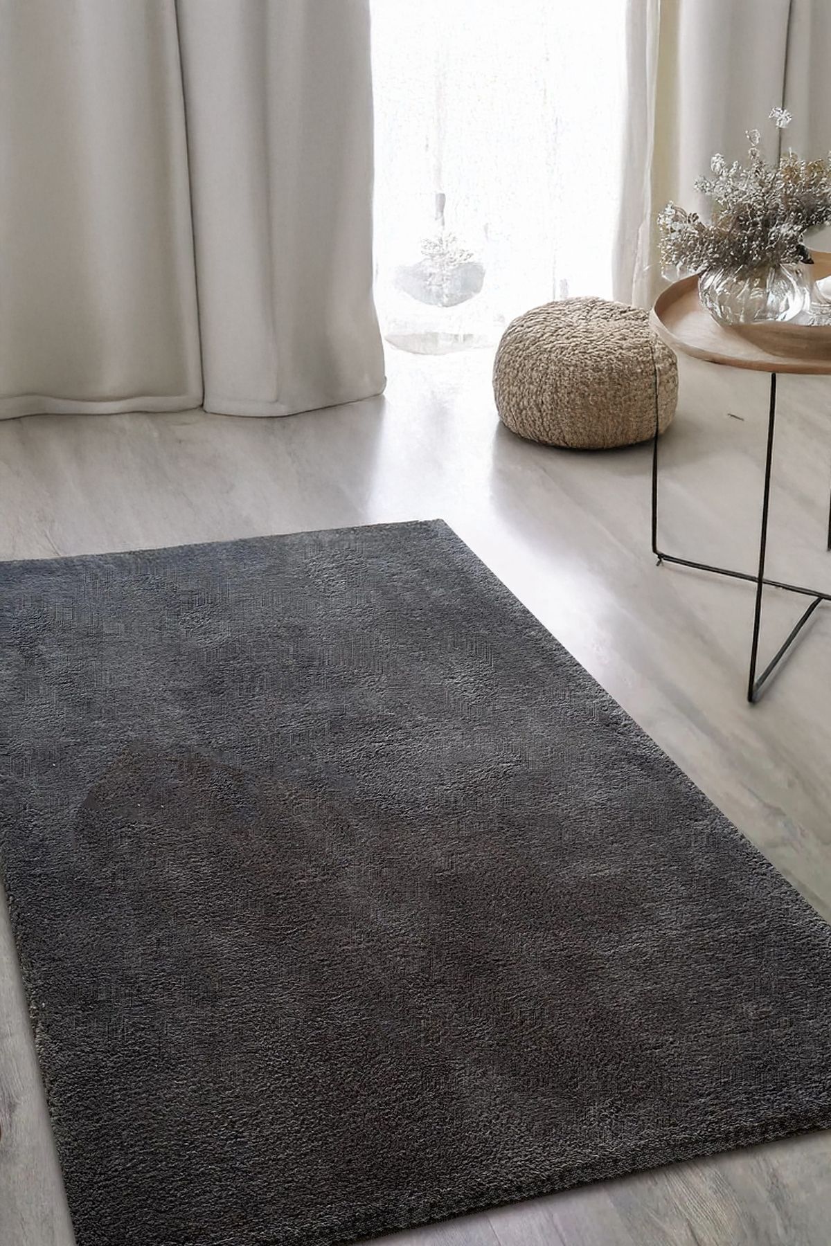 LOFT HOME CONSEPT Antrasit Post Peluş Yıkanabilir Kaymaz Dot Taban Antibakteriyel Salon Koridor Çocuk Halısı Yumuşak