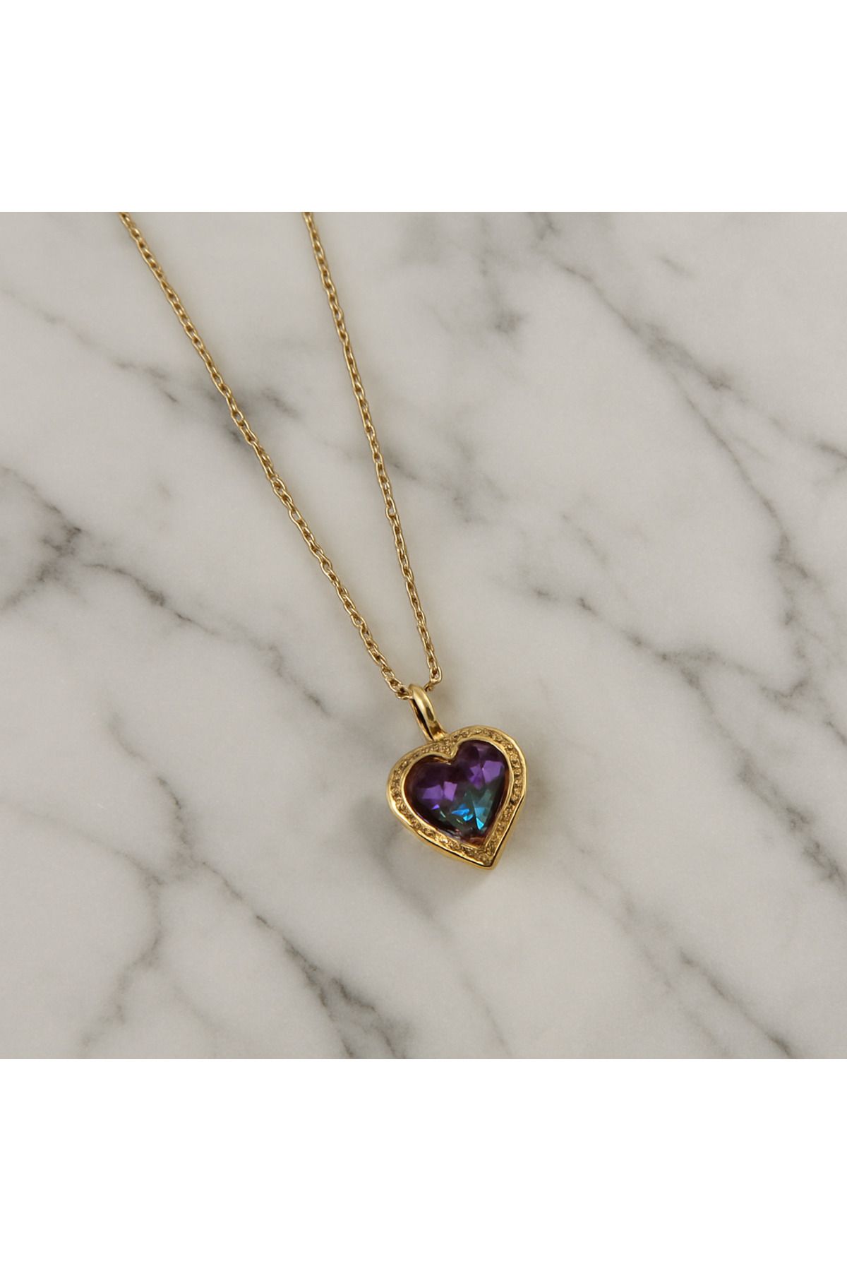 VioletTR Mor Zirkon Taşlı Çelik Kolye