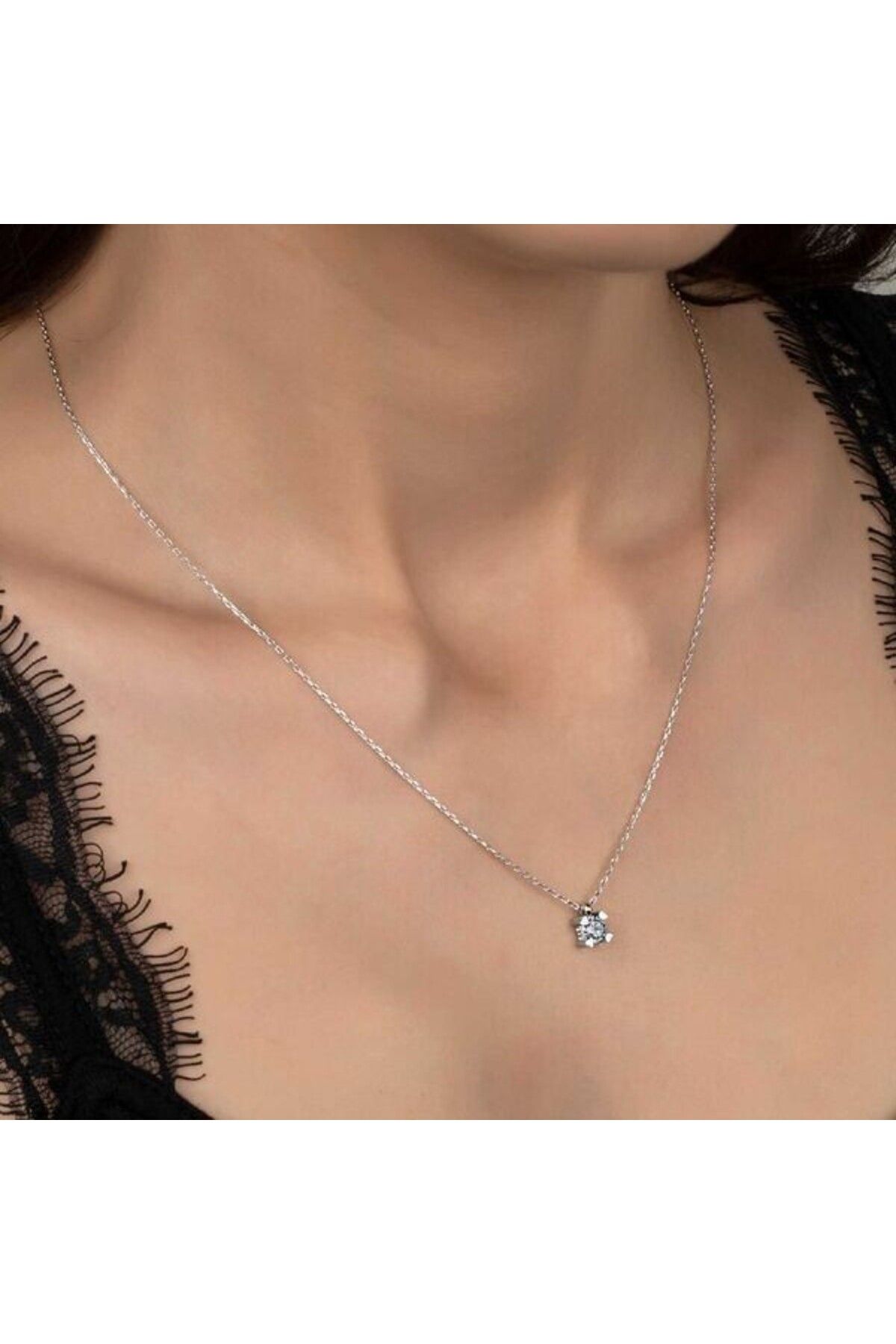 shop Taşlı Tek Taş 925 Ayar Gümüş Kolye