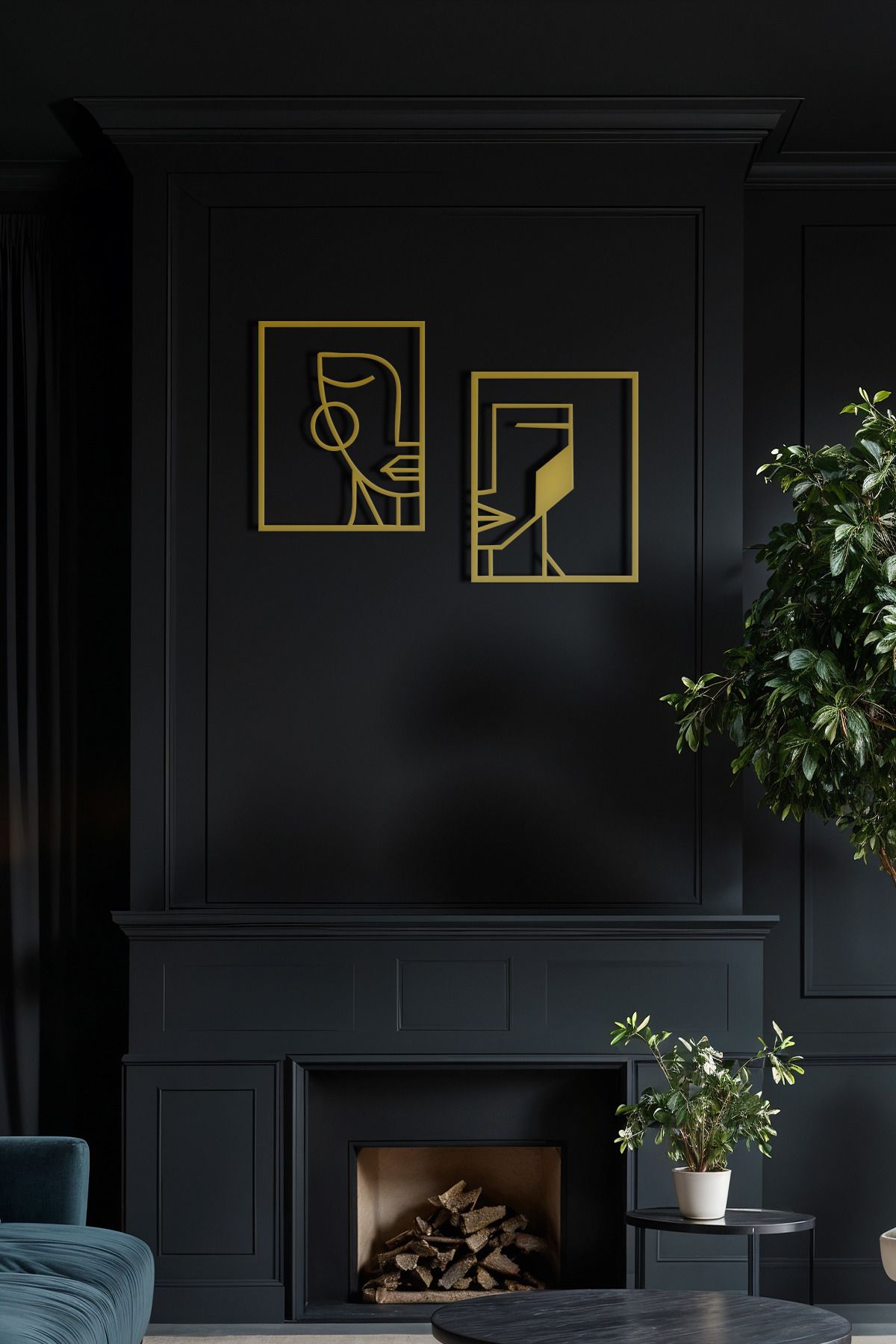 cncrafft İkili Soyut Yüz Metal Tablo – Minimalist Modern Duvar Dekoru