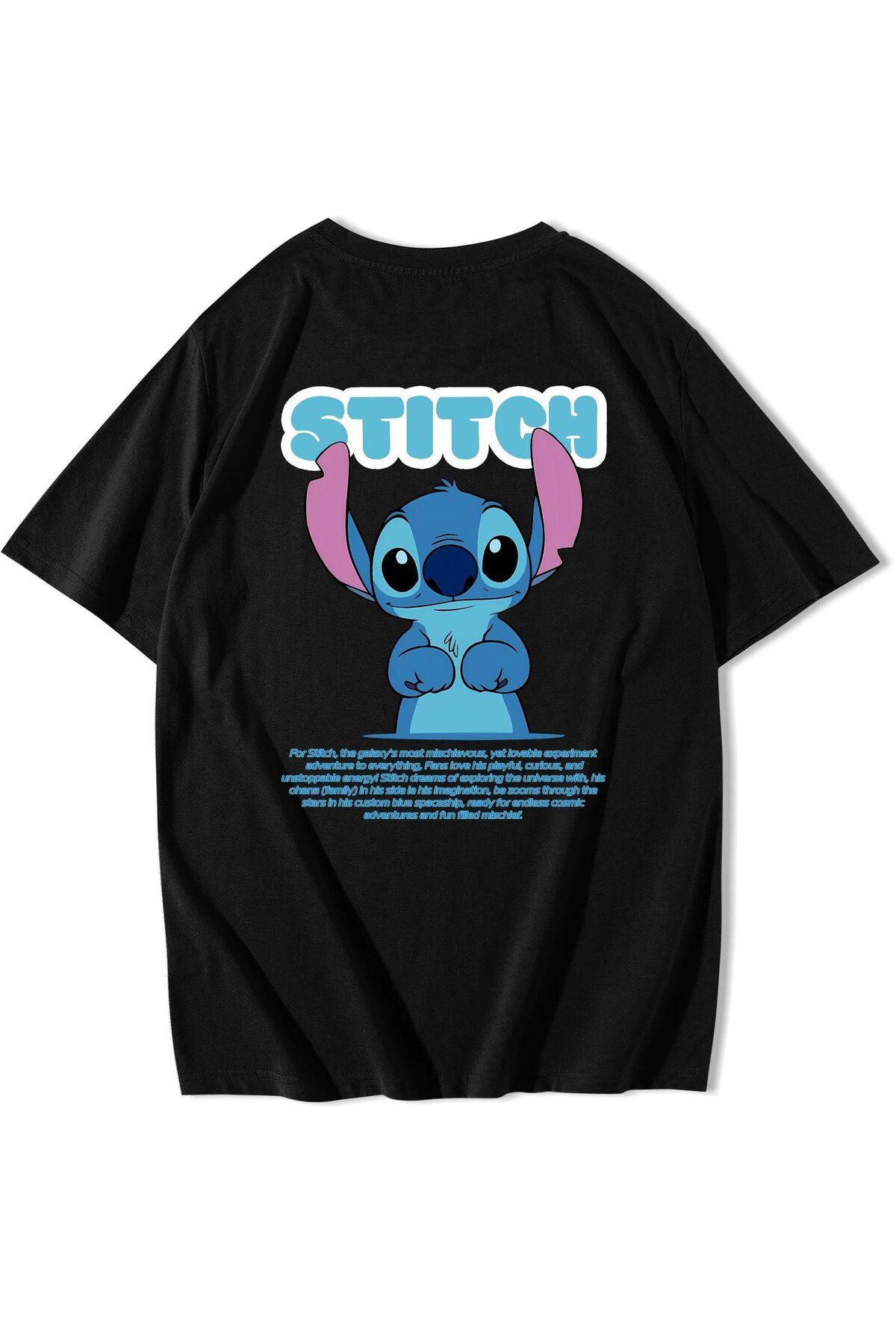 BRZ COLLECTION Unisex Oversize Lilo & Stitch - Stitch T-shirt Siyah