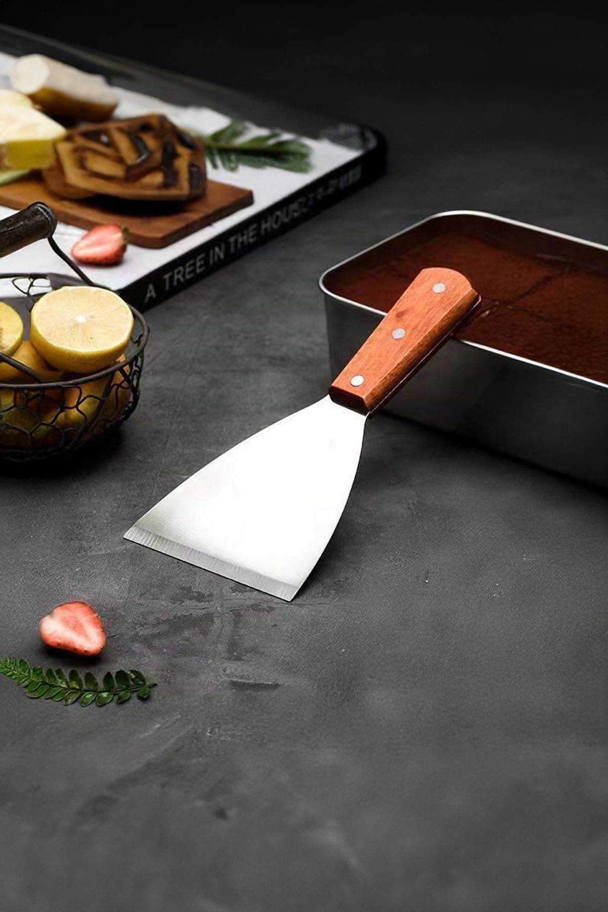 Vadi Ahşap Saplı Paslanmaz Çelik Spatula Pasta Tatlı Baklavacı Spatulası, Pizza Börek Dilimleyici
