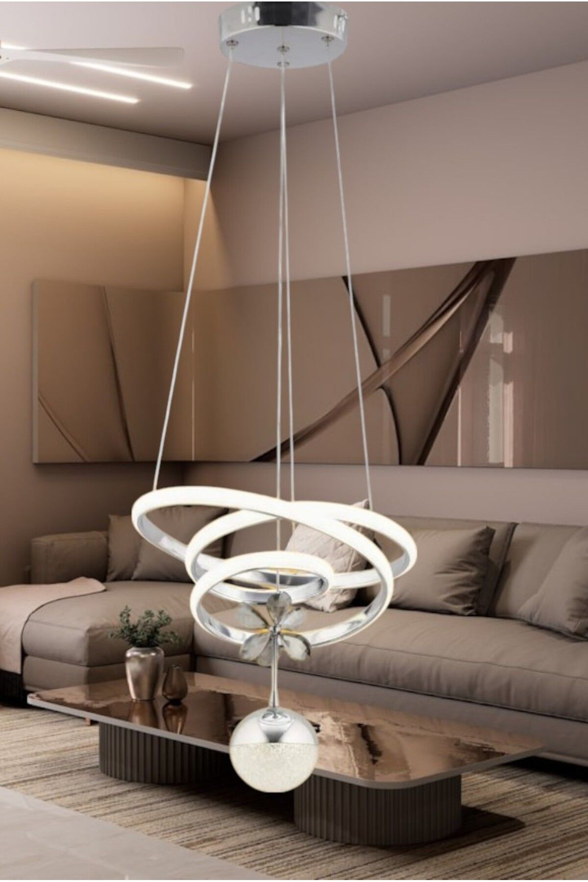 EVONAX CROM 3 Renk Ledli Kristal Taşlı Salon Oturma Odası home - Led Avize
