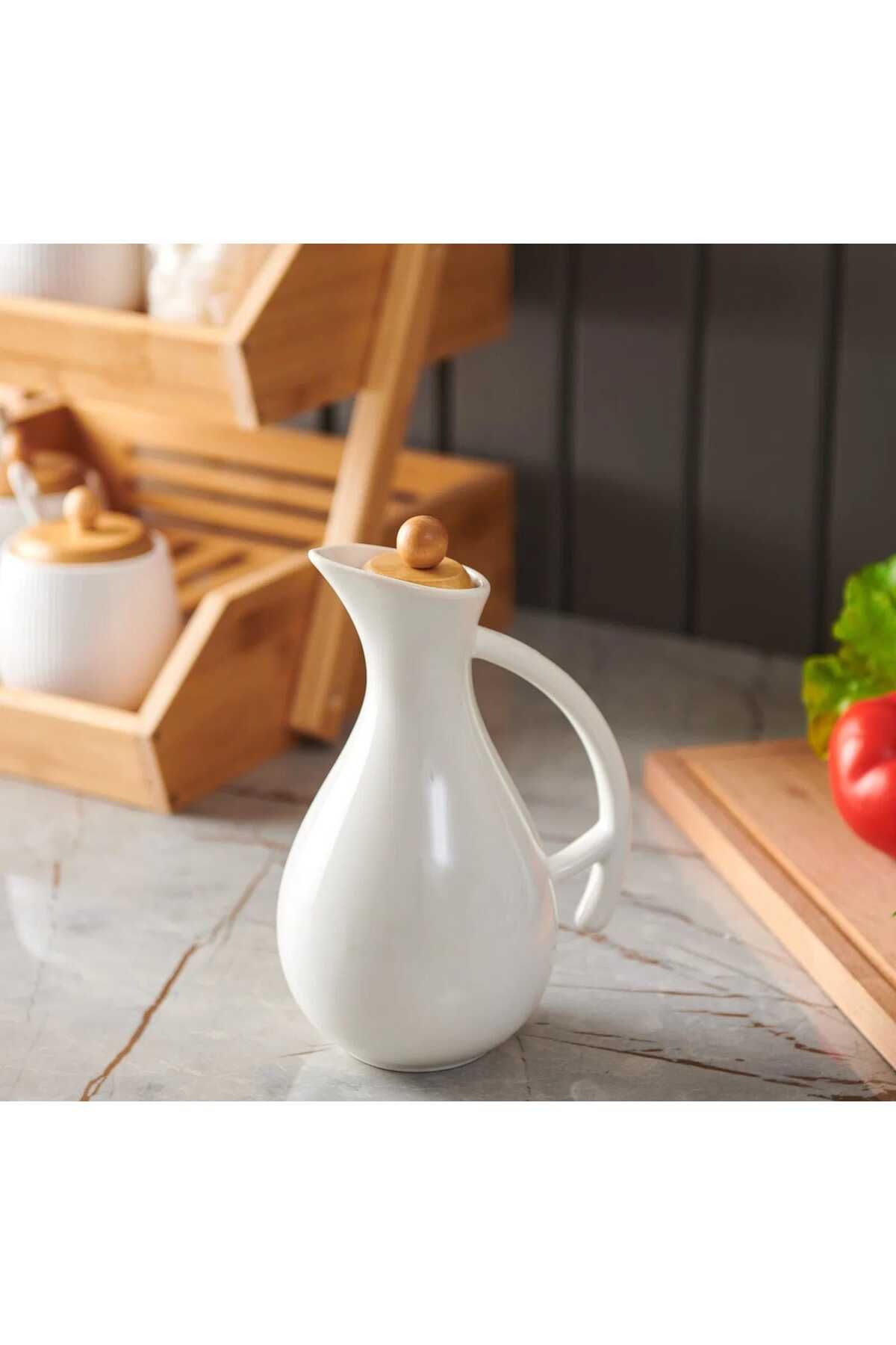 CENGİZ ÇEYİZ PAÇİ FİONA Bambu Kapaklı Porselen Yağlık 1700 ml 102044