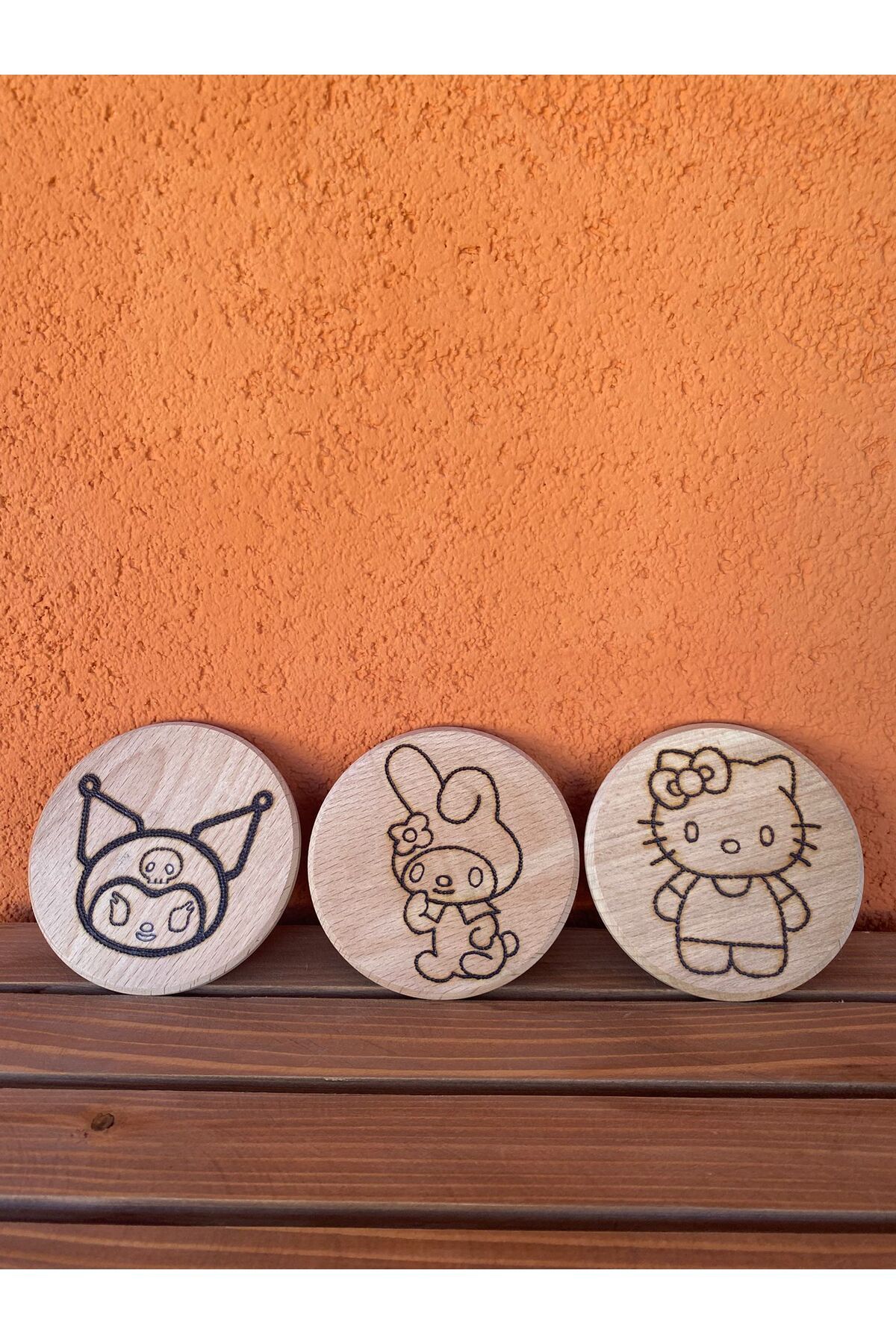 Happy Wood Ahşap boyama kütük hobi çocuklar için hediyelik kuromi hello kitty tablo bardak altlığı
