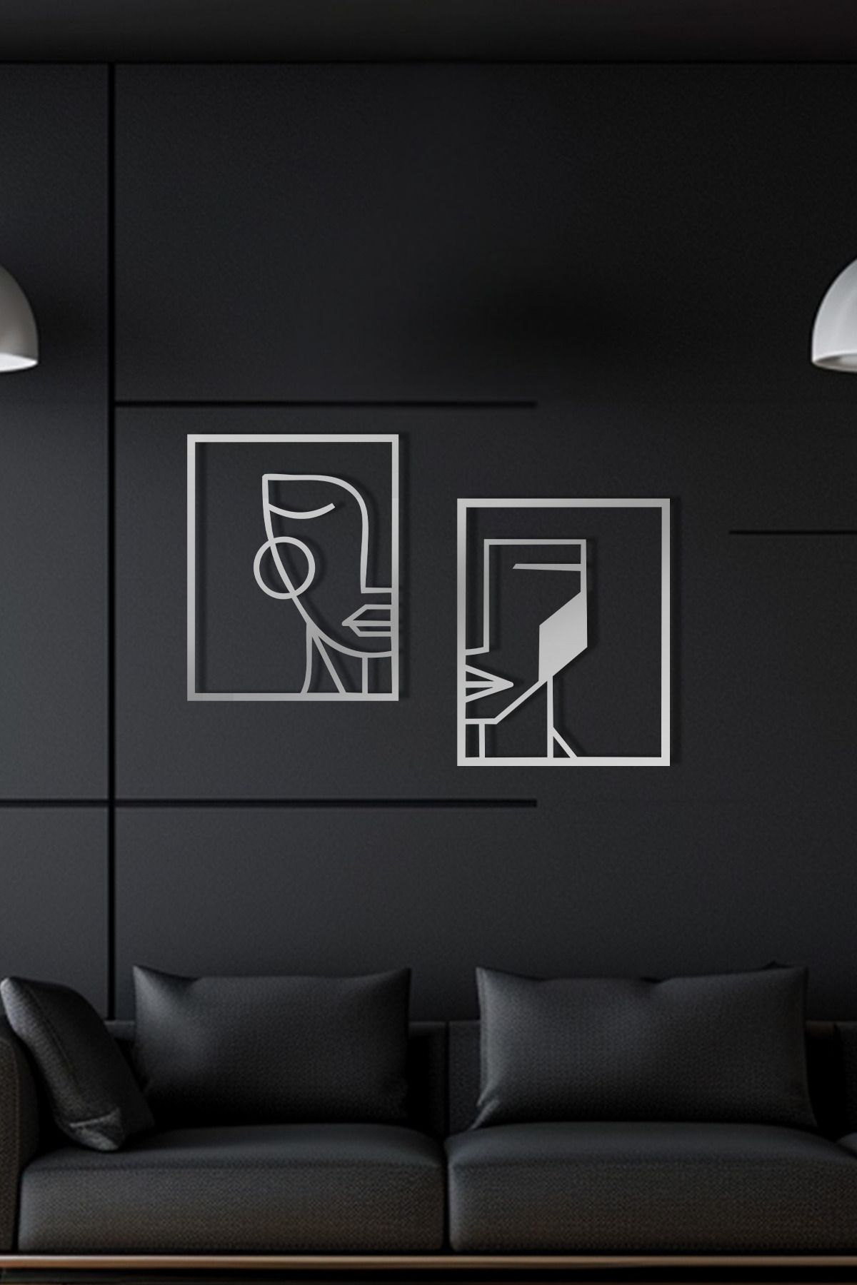 cncrafft İkili Soyut Yüz Metal Tablo – Minimalist Modern Duvar Dekoru