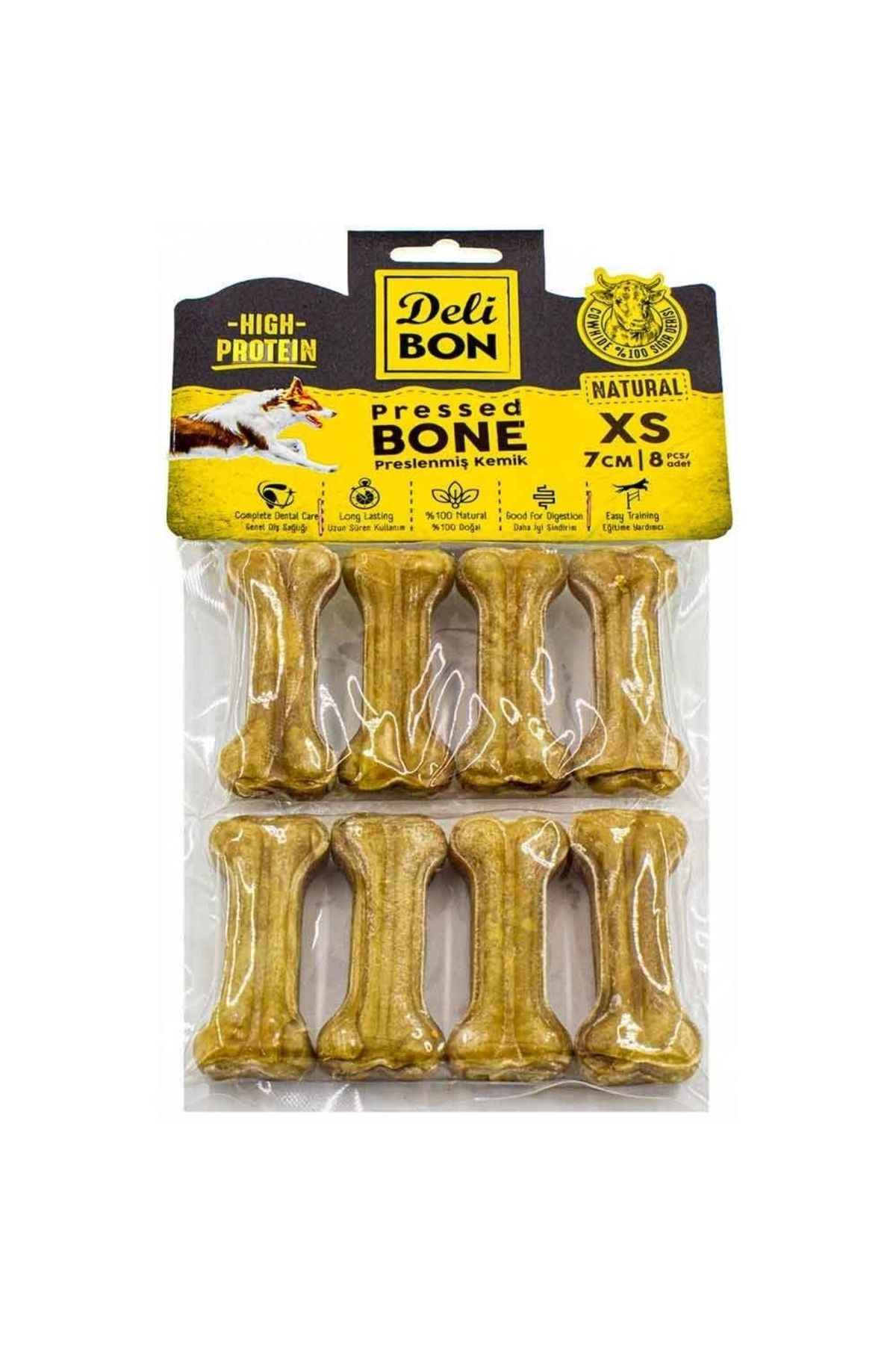 Delibon Deri Press Köpek Kemik 7Cm Xs Boy 8Li Paket Natural