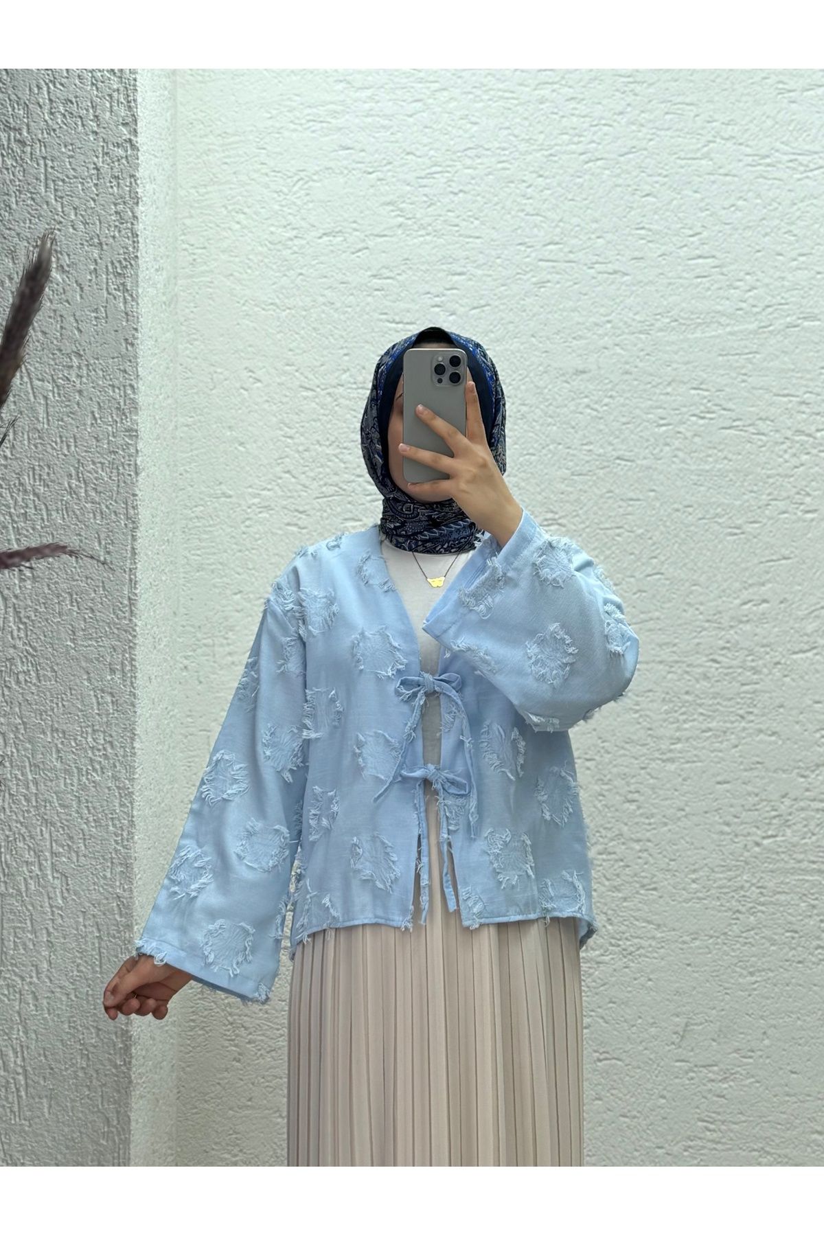 MİHRA STORE Miryla Püskül Detaylı Bağlamalı Kimono-MF211 Mavi