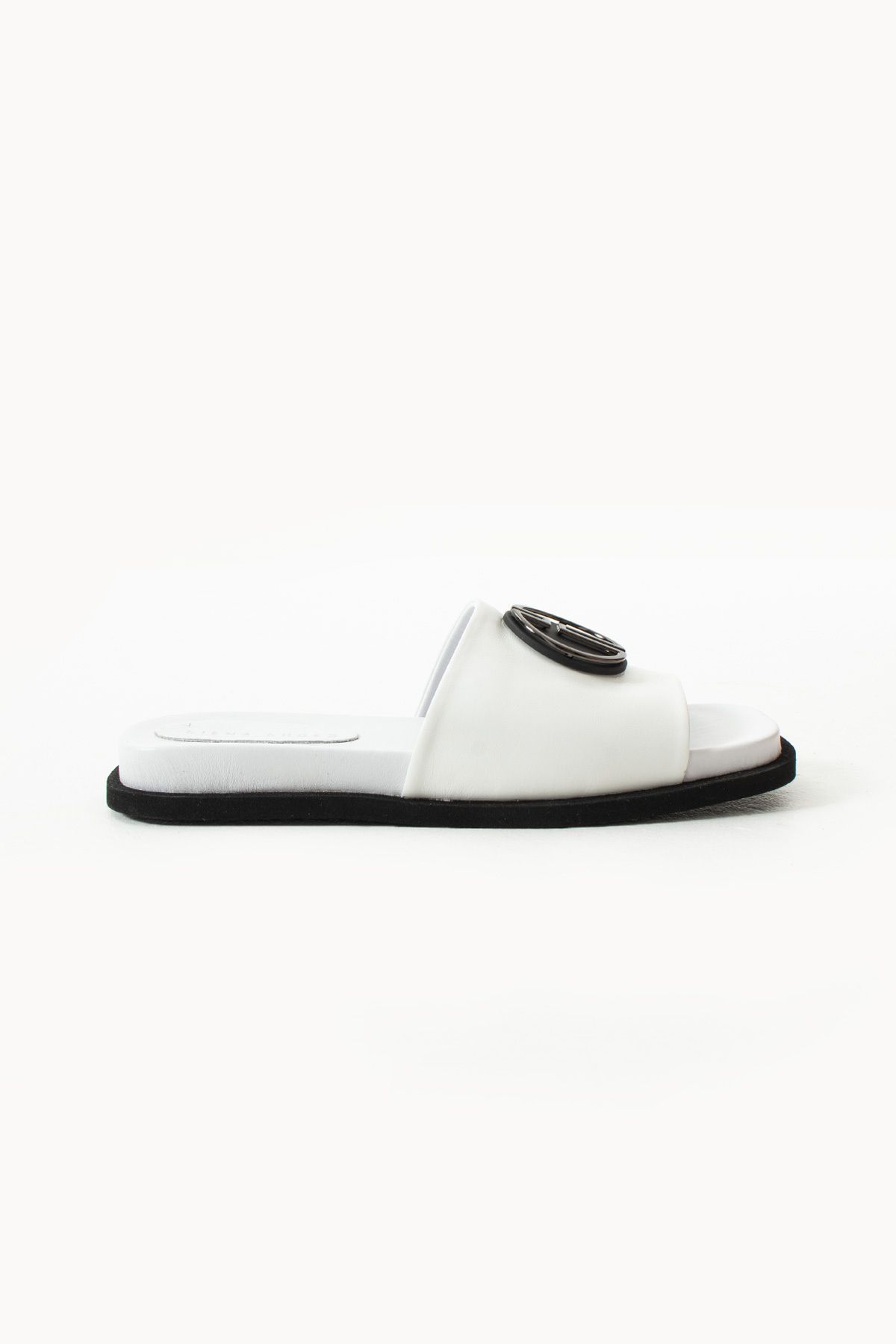 Siena Shoes Diora Kadın Tokalı Hakiki Deri Terlik Beyaz
