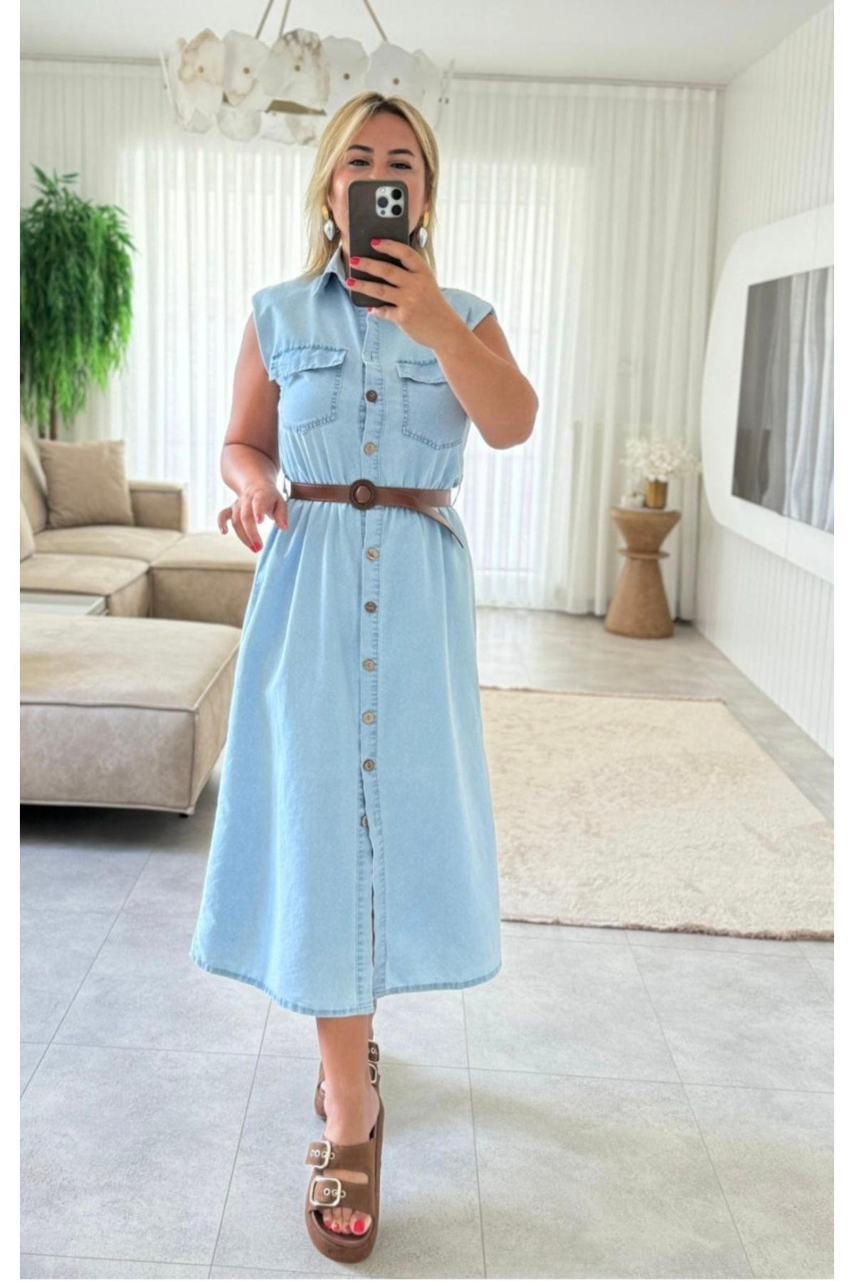 MODA Kolsuz vatkalı düğmeli midi boy jbuz msvisi jean elbise