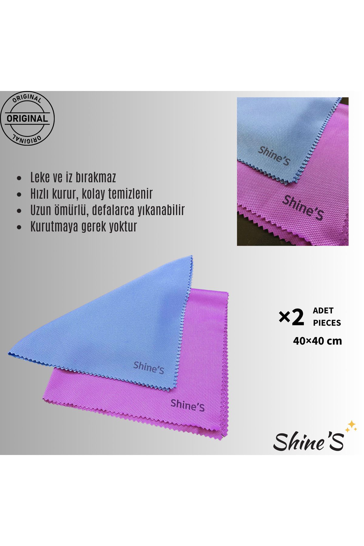 Shines Fabrika Satış Mağazası Shine'S 2'li Ultra Lakost Cam bezi, Toz bezi, Temizlik bezi, Mutfak, Banyo, Wc, Cam, Ayna 40x40 CM