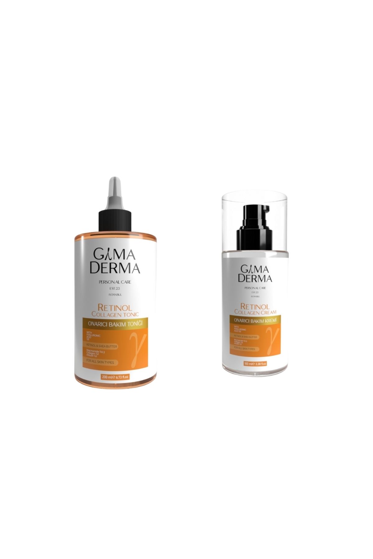 Gama Derma Yaşlanma Karşıtı Retinol Kolajen Onarıcı Bakım Toniği ve Kremi Seti