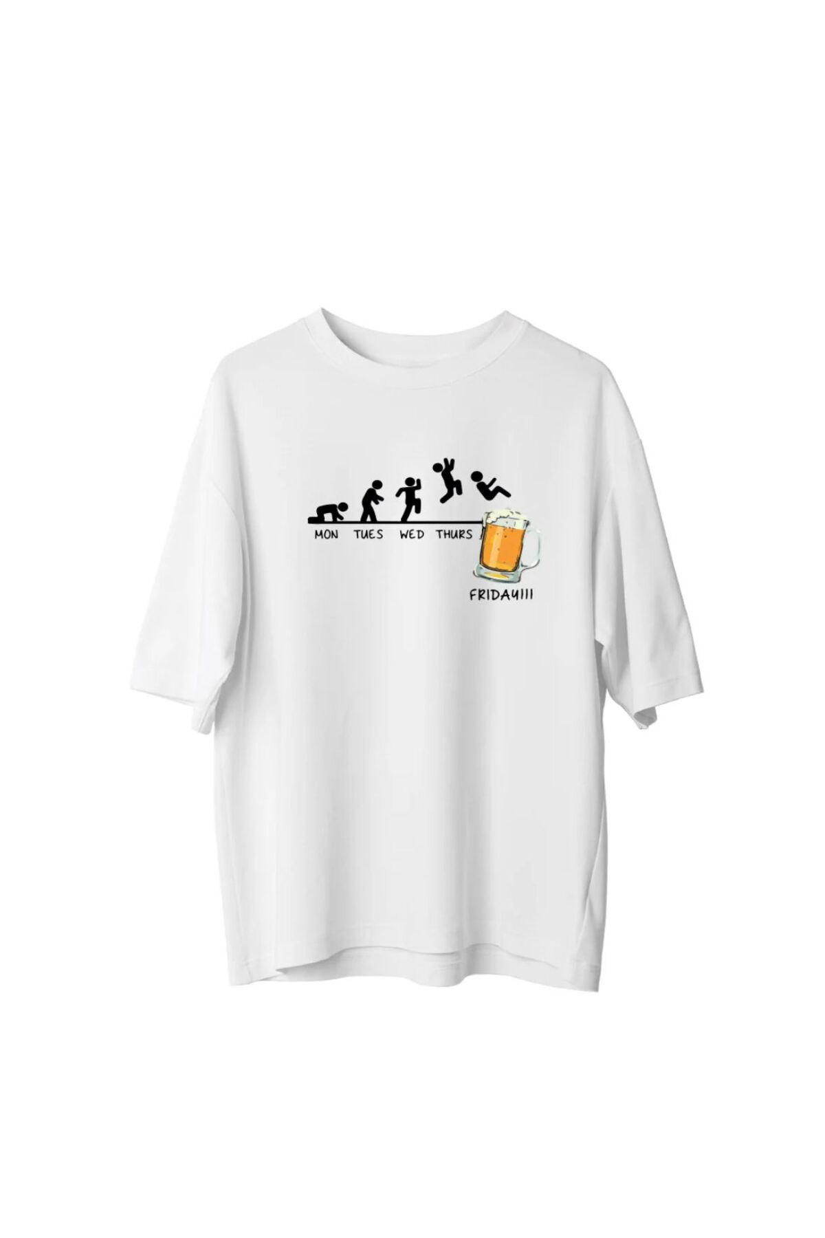 BETİLİNA Beyaz Frıday Men Bakılı Oversize T-shirt